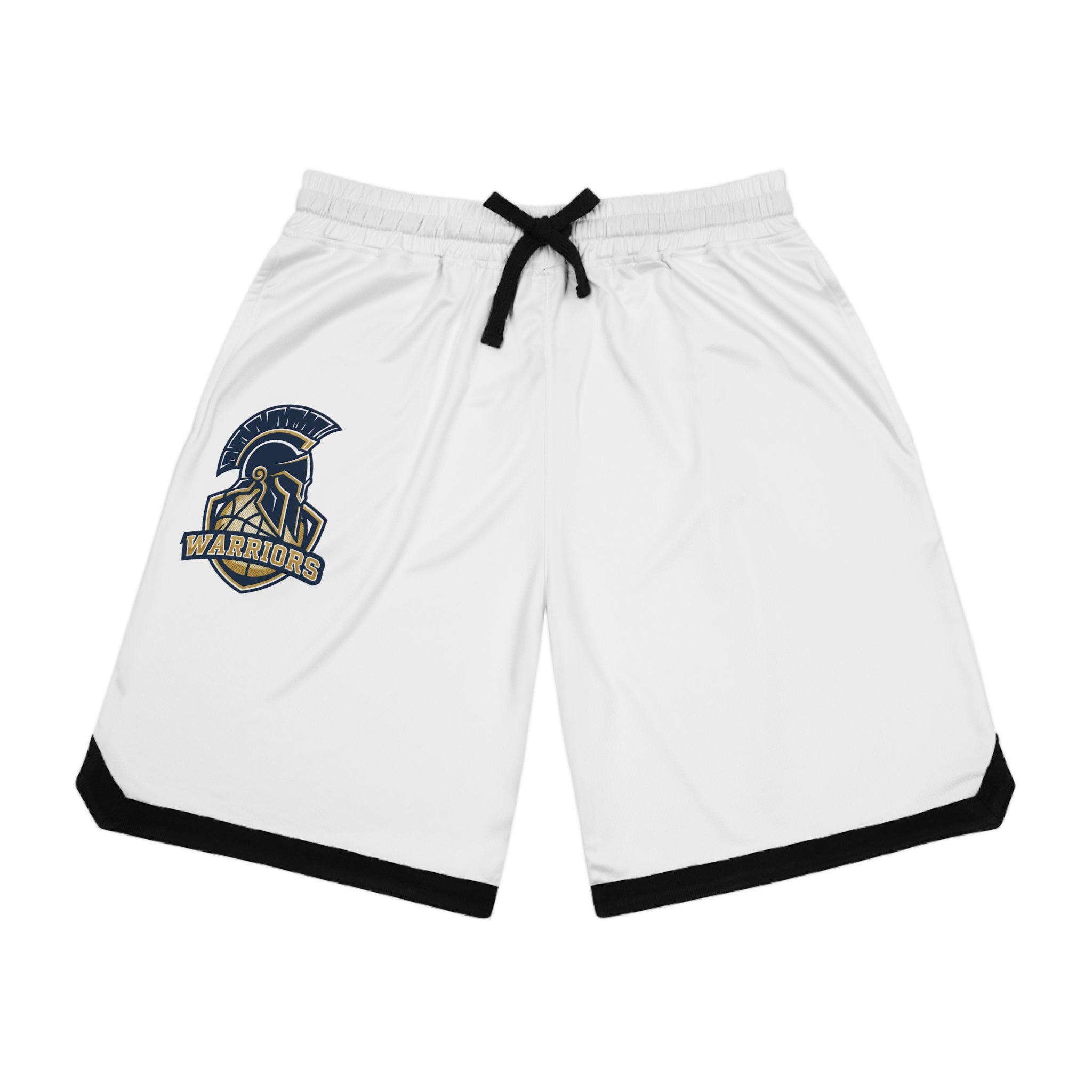 Basketball Shorts — White AOP Ribbed Athletic Shorts with Spartan Logo