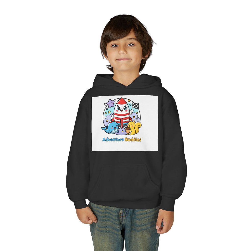 Adventure Buddies Youth Hoodie — Cute Rocket & Sea Creatures Kids Sweatshirt