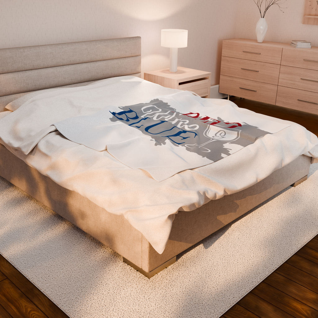 Bed Wine & Blue Velveteen Plush Blanket — Patriotic Wine Lover Throw