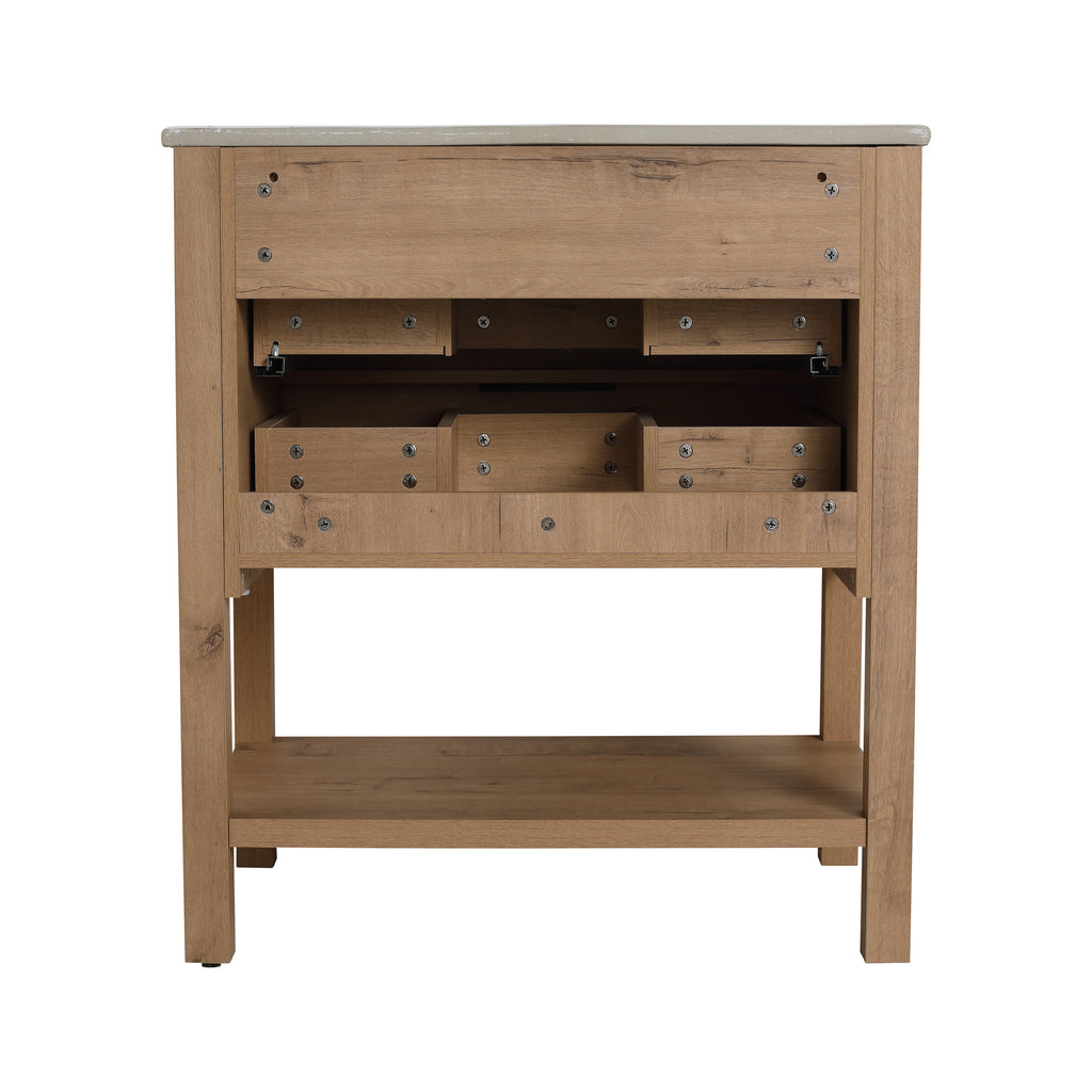 30" Freestanding Bathroom Vanity in Oak Finish with 2 Soft-Close Drawers