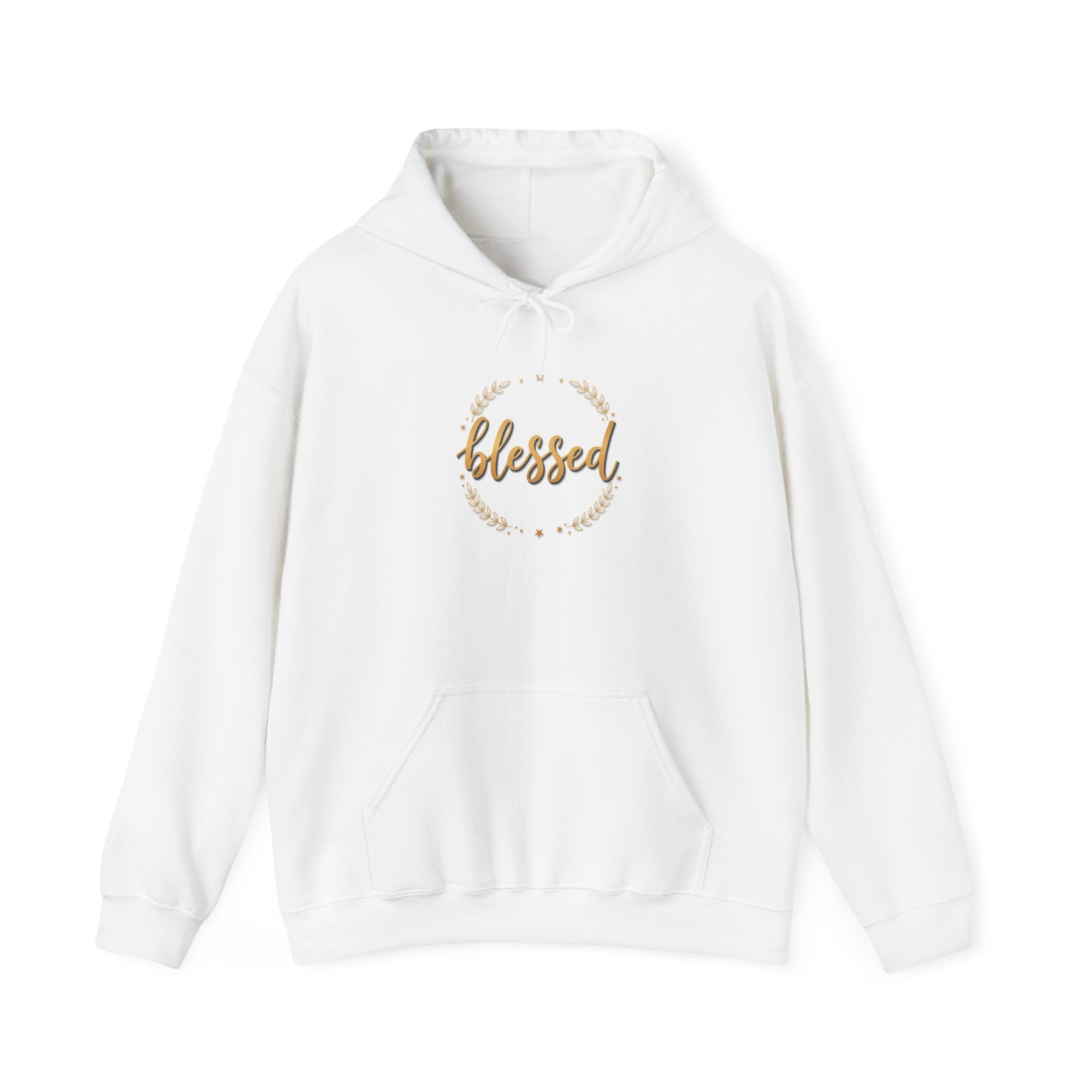 Blessed Hoodie — Gold Script Wreath Comfort Pullover