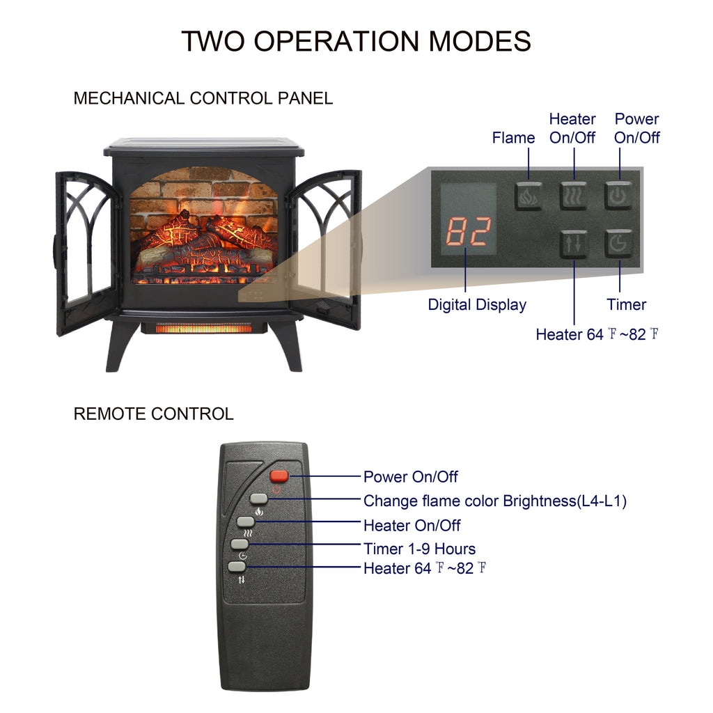 24-Inch 3D Infrared Electric Fireplace Stove with Remote