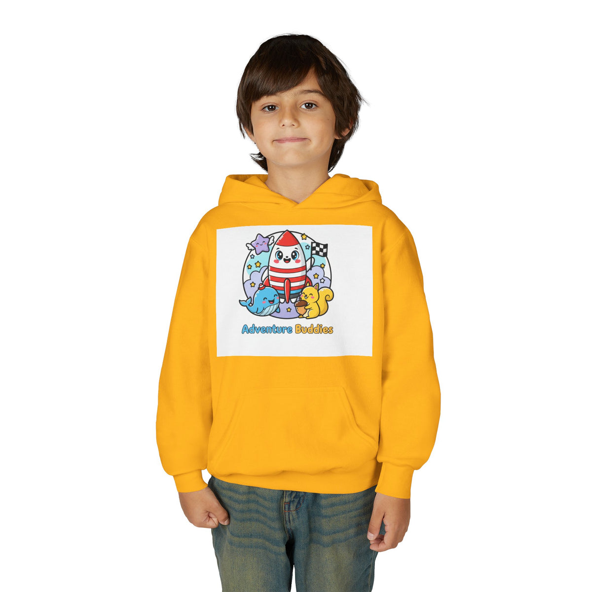 Adventure Buddies Youth Hoodie — Cute Rocket & Sea Creatures Kids Sweatshirt