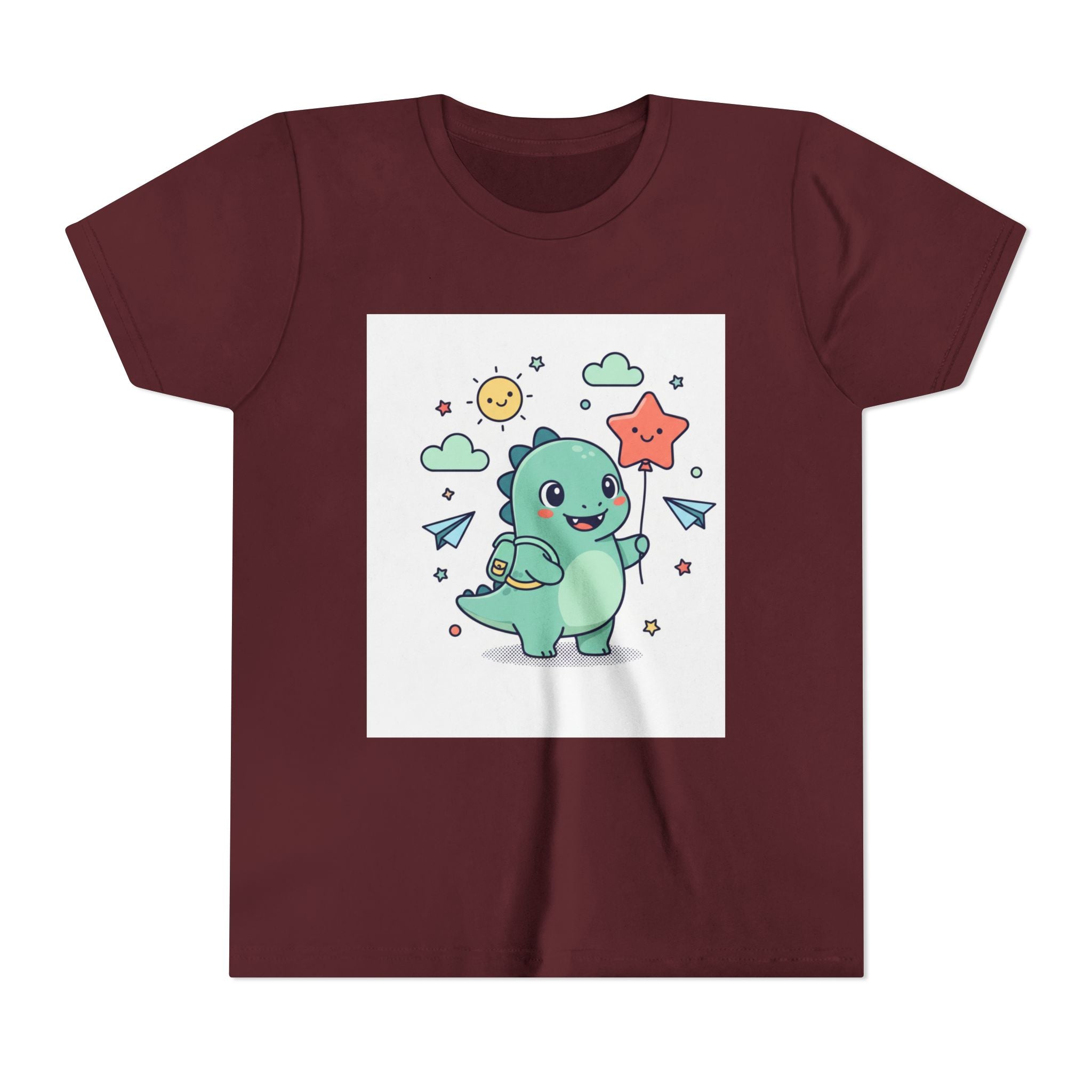 Cute Dinosaur Kids T-Shirt — Happy Dino Holding Star | Youth Short Sleeve Tee