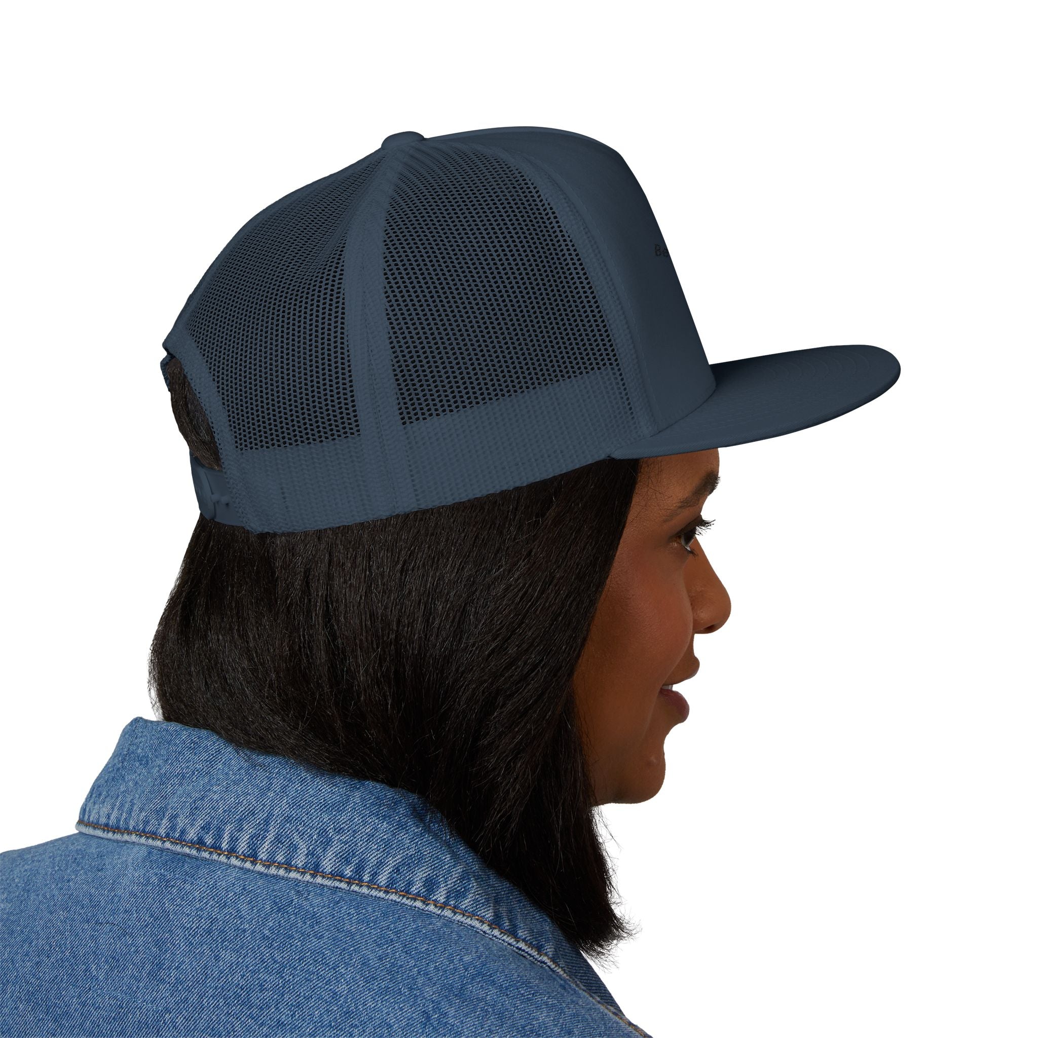 Embroidered Trucker Cap — Minimal Text Mesh Snapback