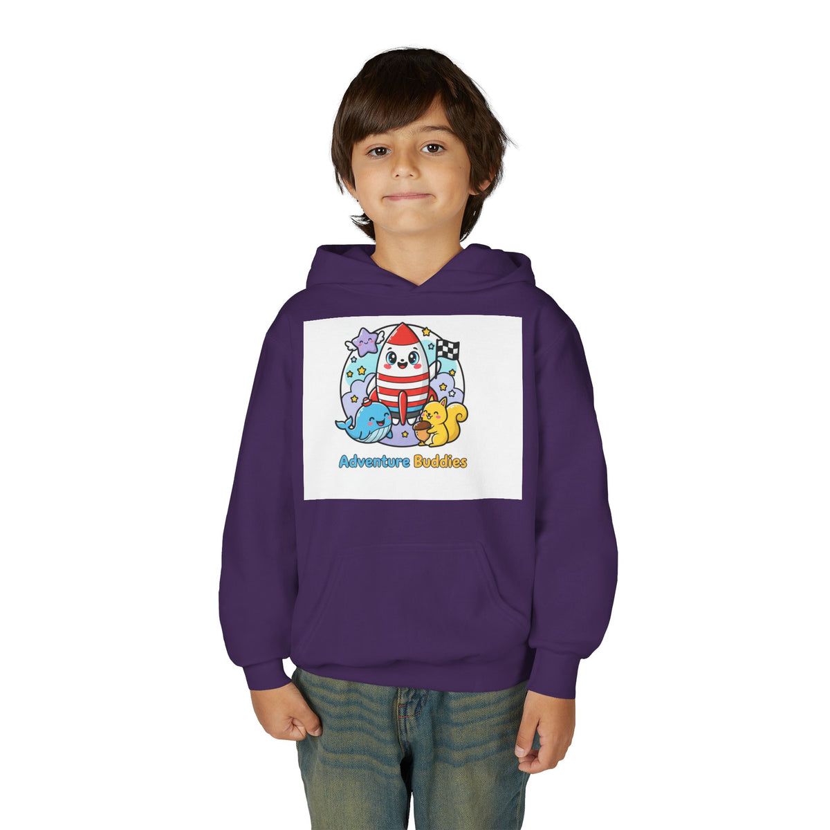 Adventure Buddies Youth Hoodie — Cute Rocket & Sea Creatures Kids Sweatshirt