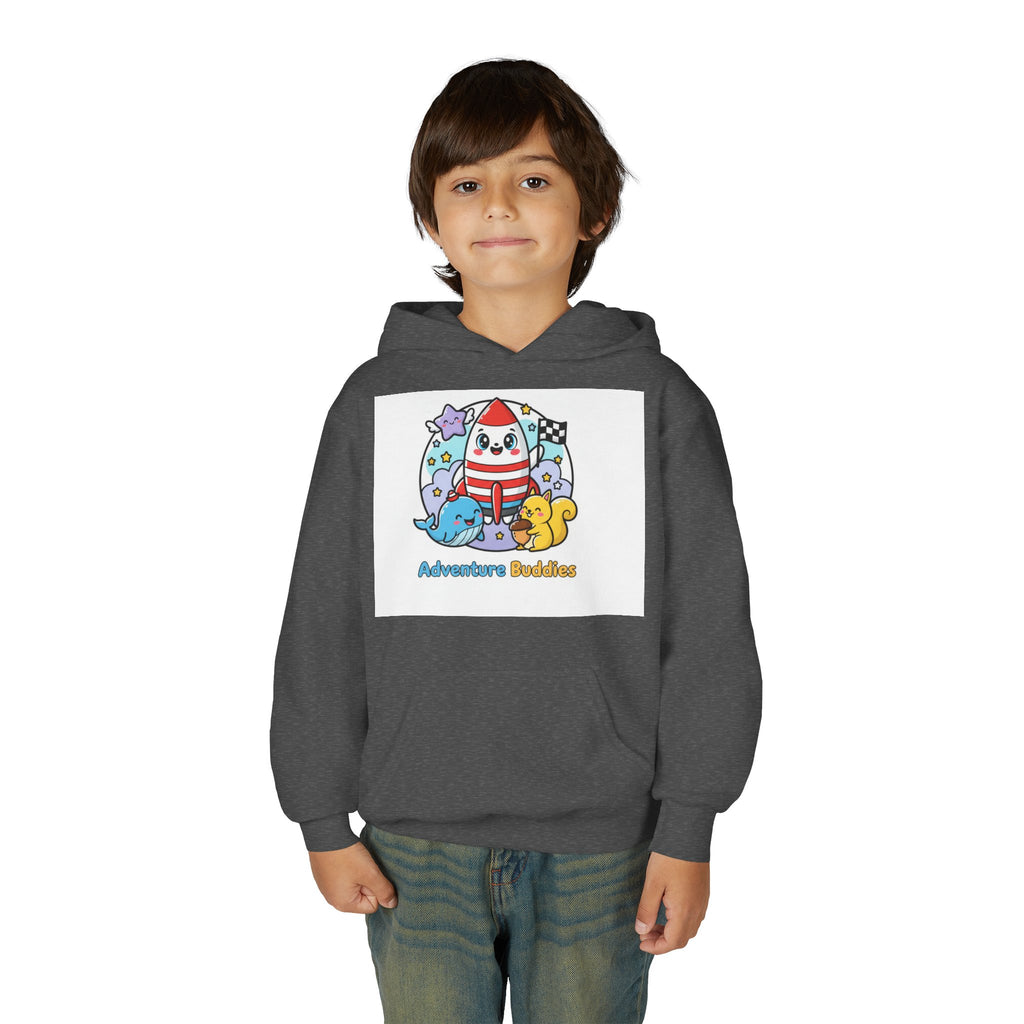 Adventure Buddies Youth Hoodie — Cute Rocket & Sea Creatures Kids Sweatshirt
