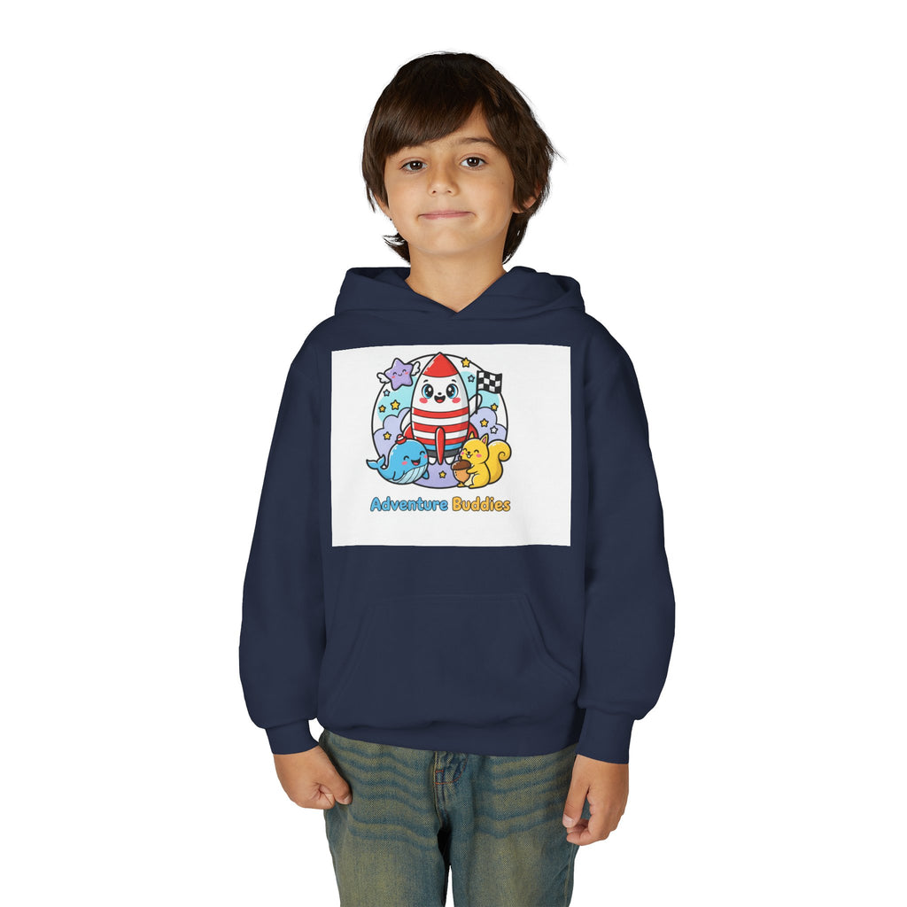 Adventure Buddies Youth Hoodie — Cute Rocket & Sea Creatures Kids Sweatshirt