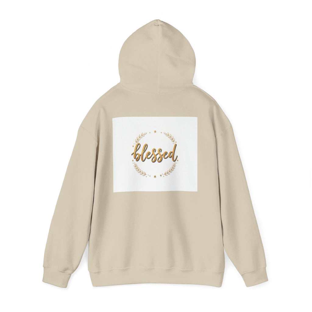 Blessed Hoodie — Gold Script Wreath Comfort Pullover