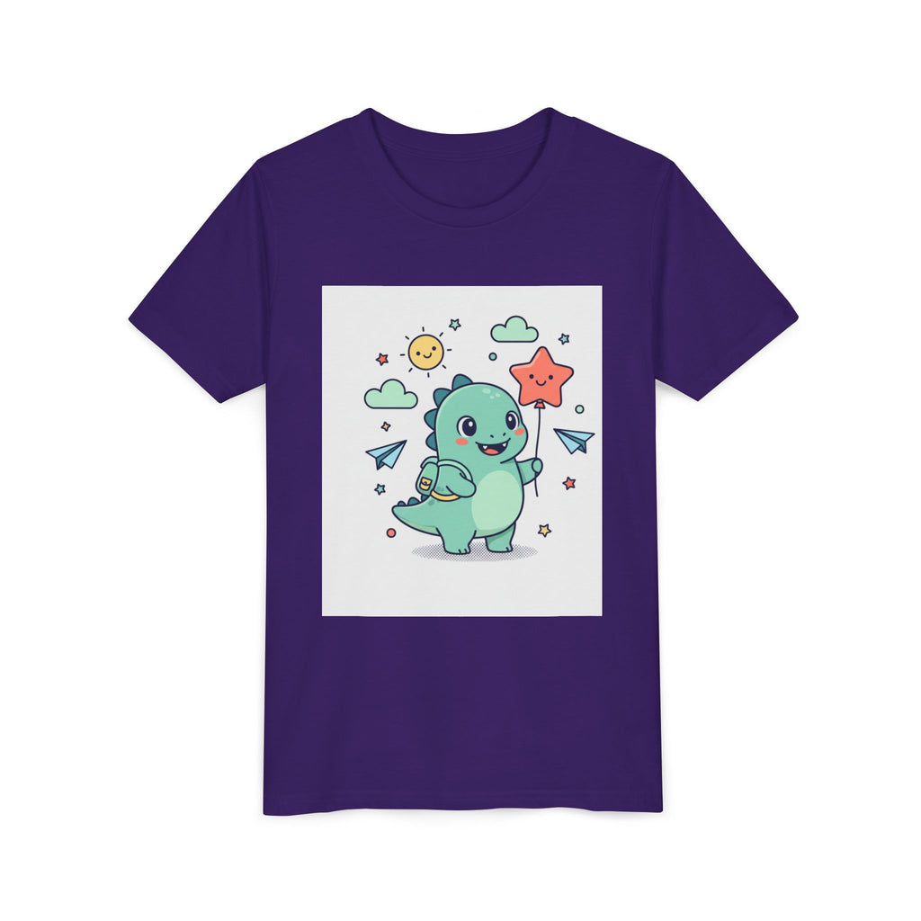 Cute Dinosaur Kids T-Shirt — Happy Dino Holding Star | Youth Short Sleeve Tee