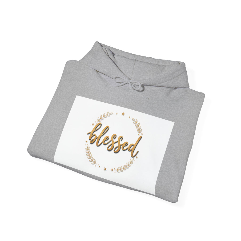 Blessed Hoodie — Gold Script Wreath Comfort Pullover