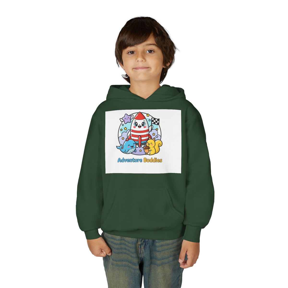 Adventure Buddies Youth Hoodie — Cute Rocket & Sea Creatures Kids Sweatshirt