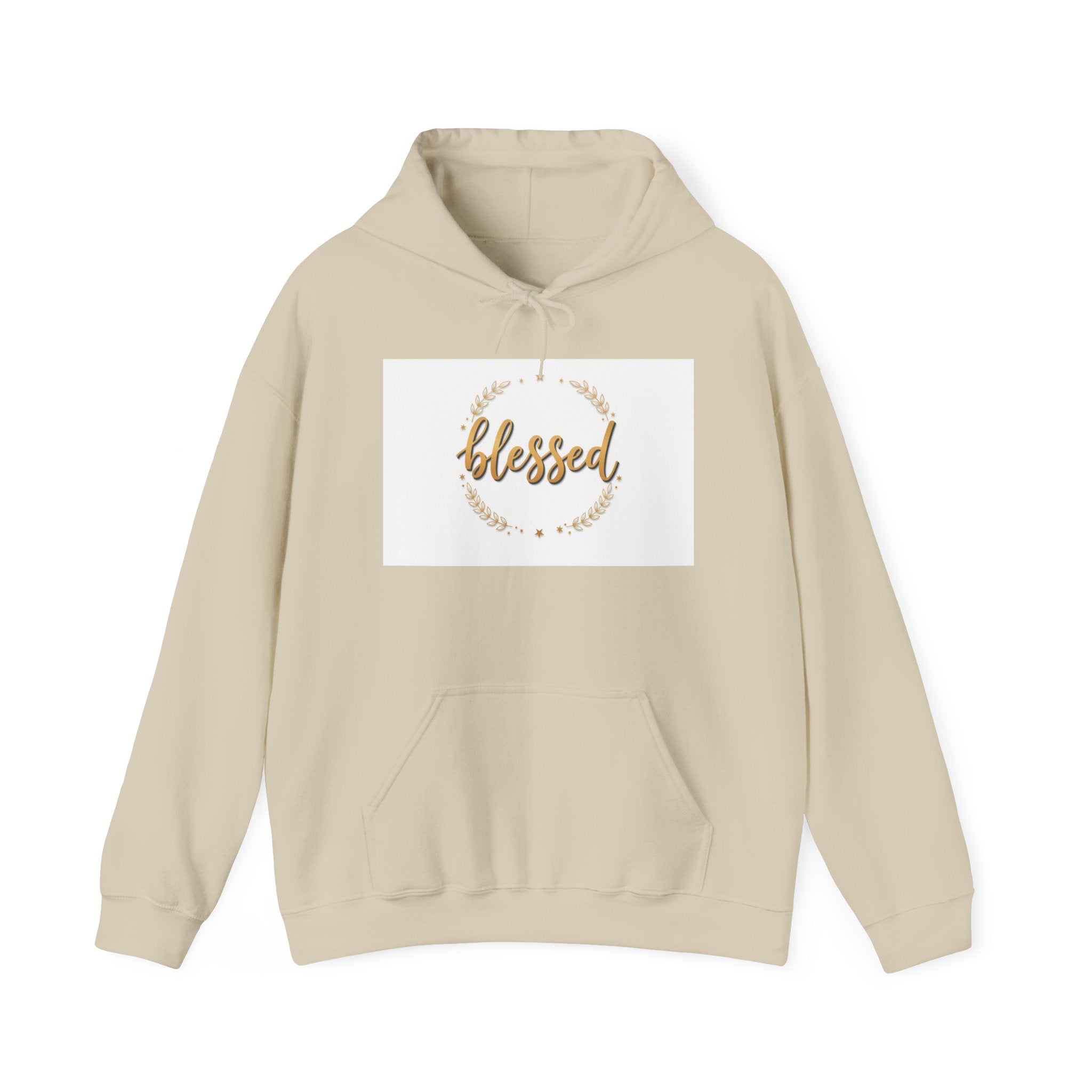 Blessed Hoodie — Gold Script Wreath Comfort Pullover