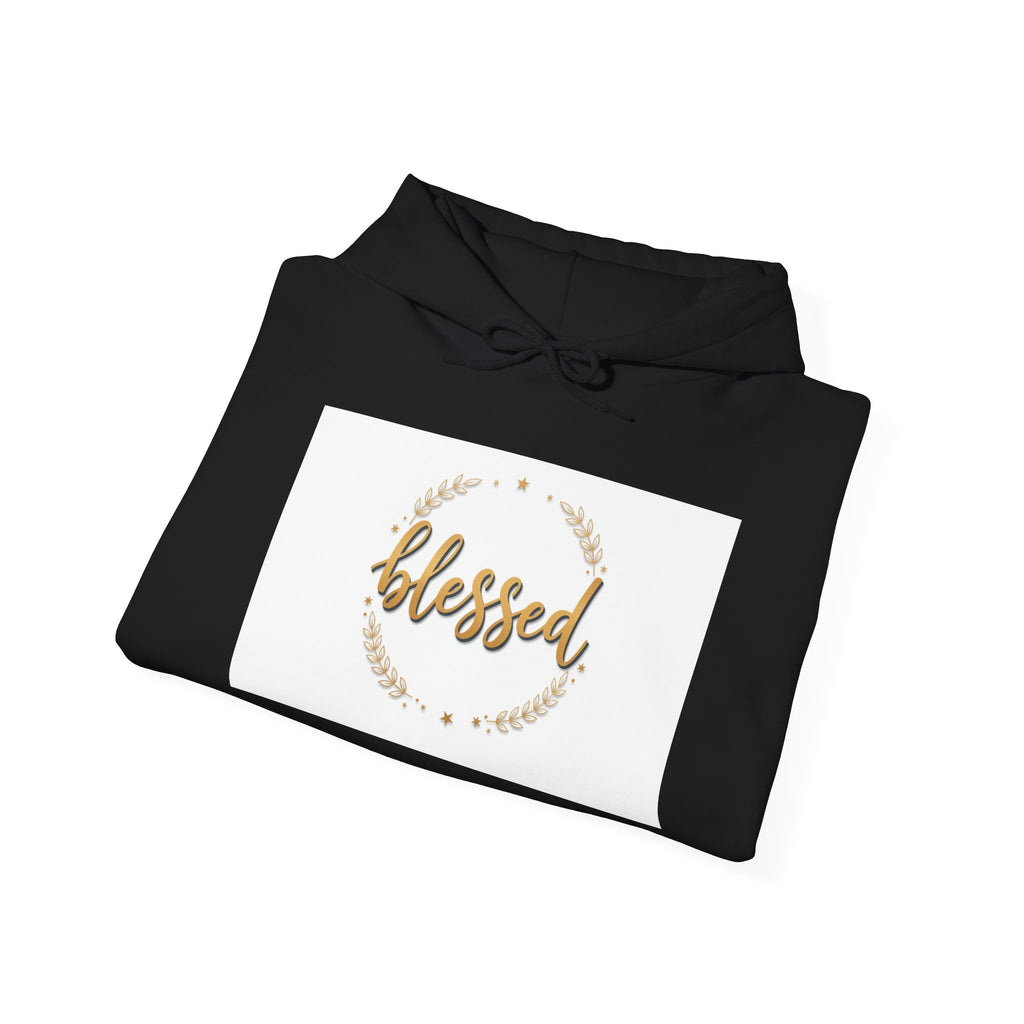 Blessed Hoodie — Gold Script Wreath Comfort Pullover
