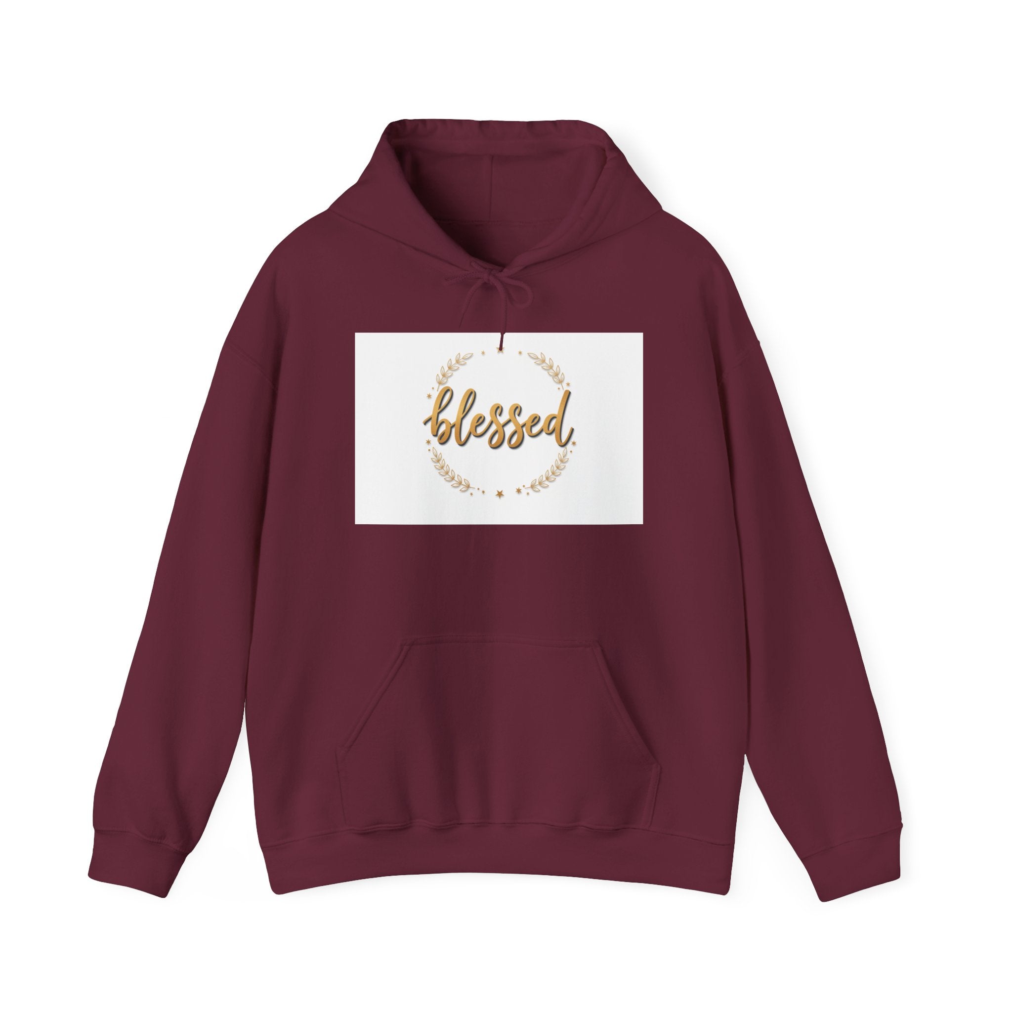 Blessed Hoodie — Gold Script Wreath Comfort Pullover