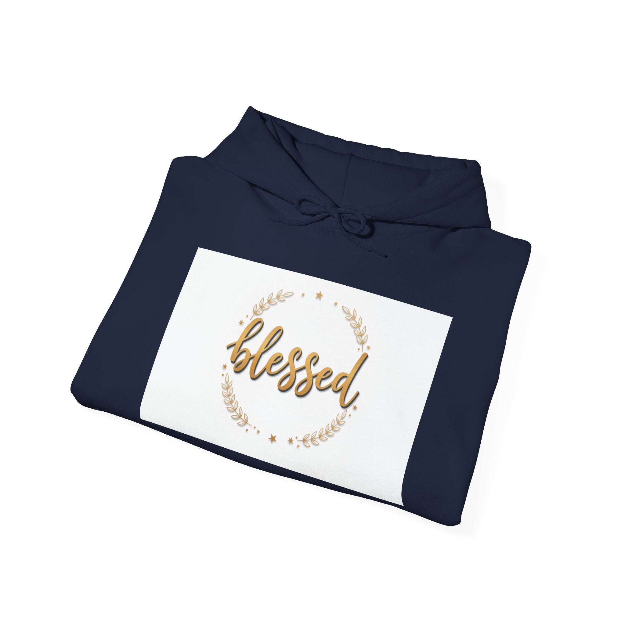 Blessed Hoodie — Gold Script Wreath Comfort Pullover