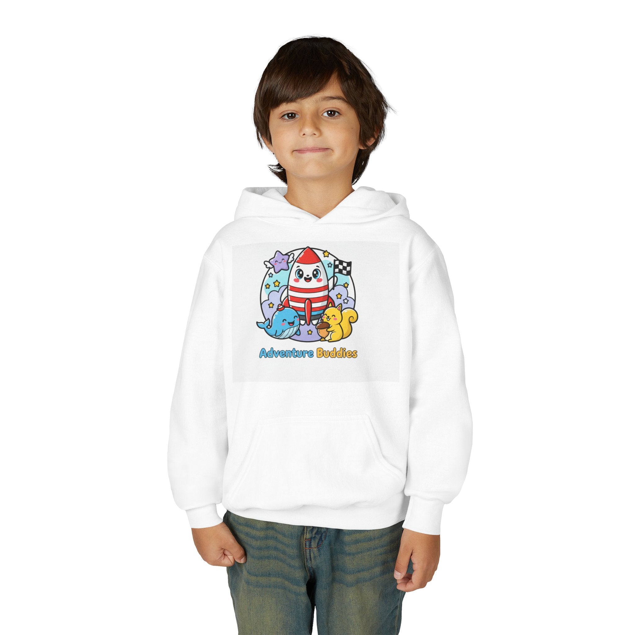 Adventure Buddies Youth Hoodie — Cute Rocket & Sea Creatures Kids Sweatshirt