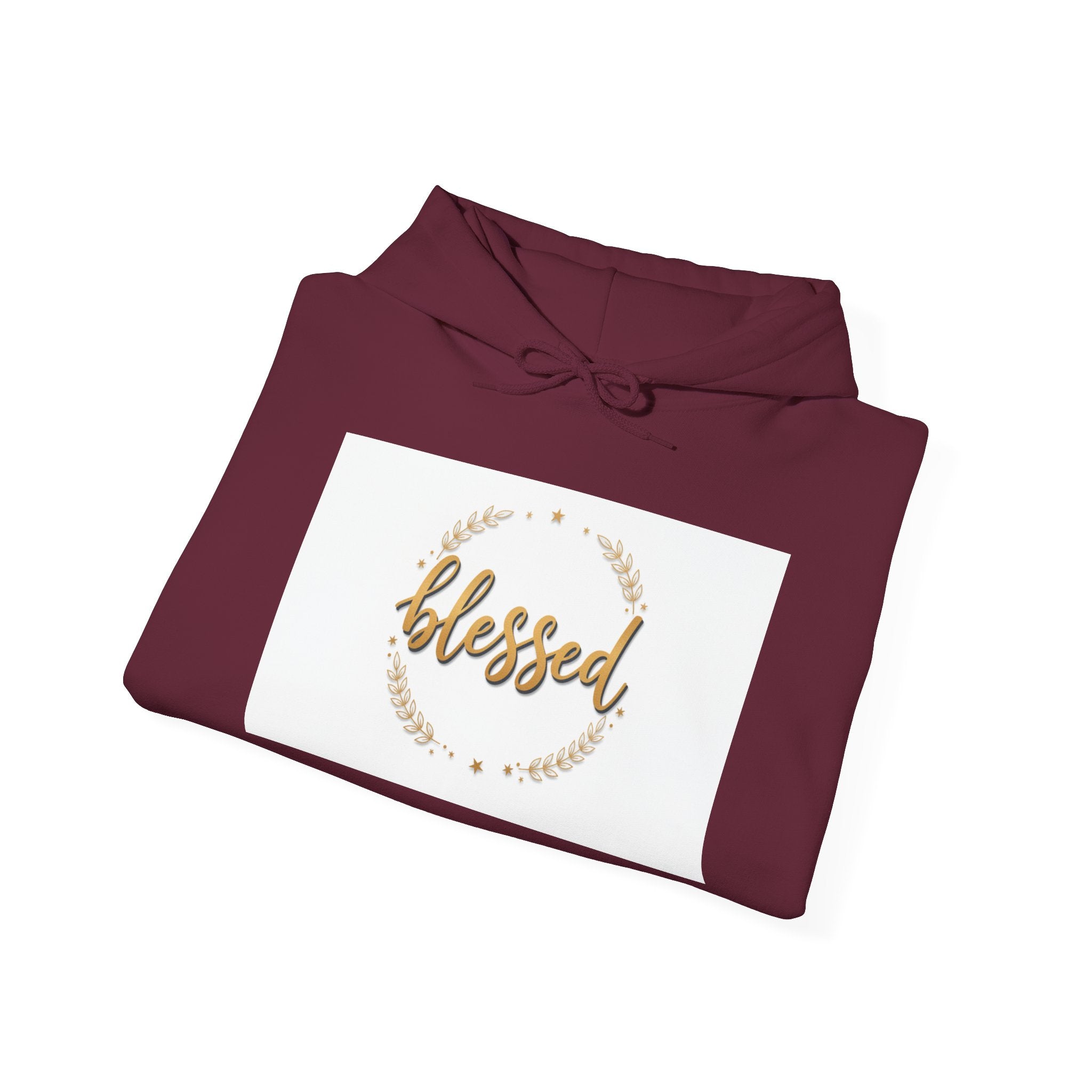 Blessed Hoodie — Gold Script Wreath Comfort Pullover
