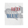 T-shirt with 'BED Wine & BLUE' text and wine glass graphic on a white background