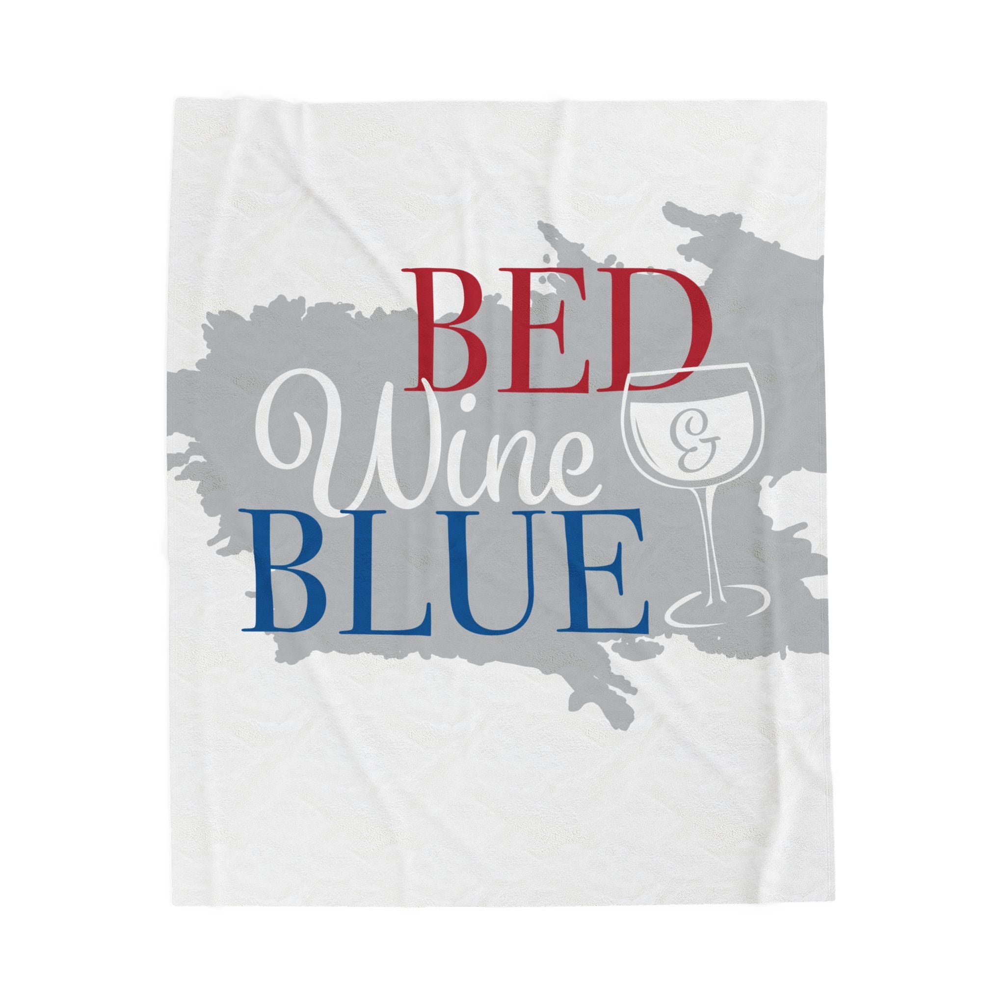 Bed Wine & Blue Velveteen Plush Blanket — Patriotic Wine Lover Throw
