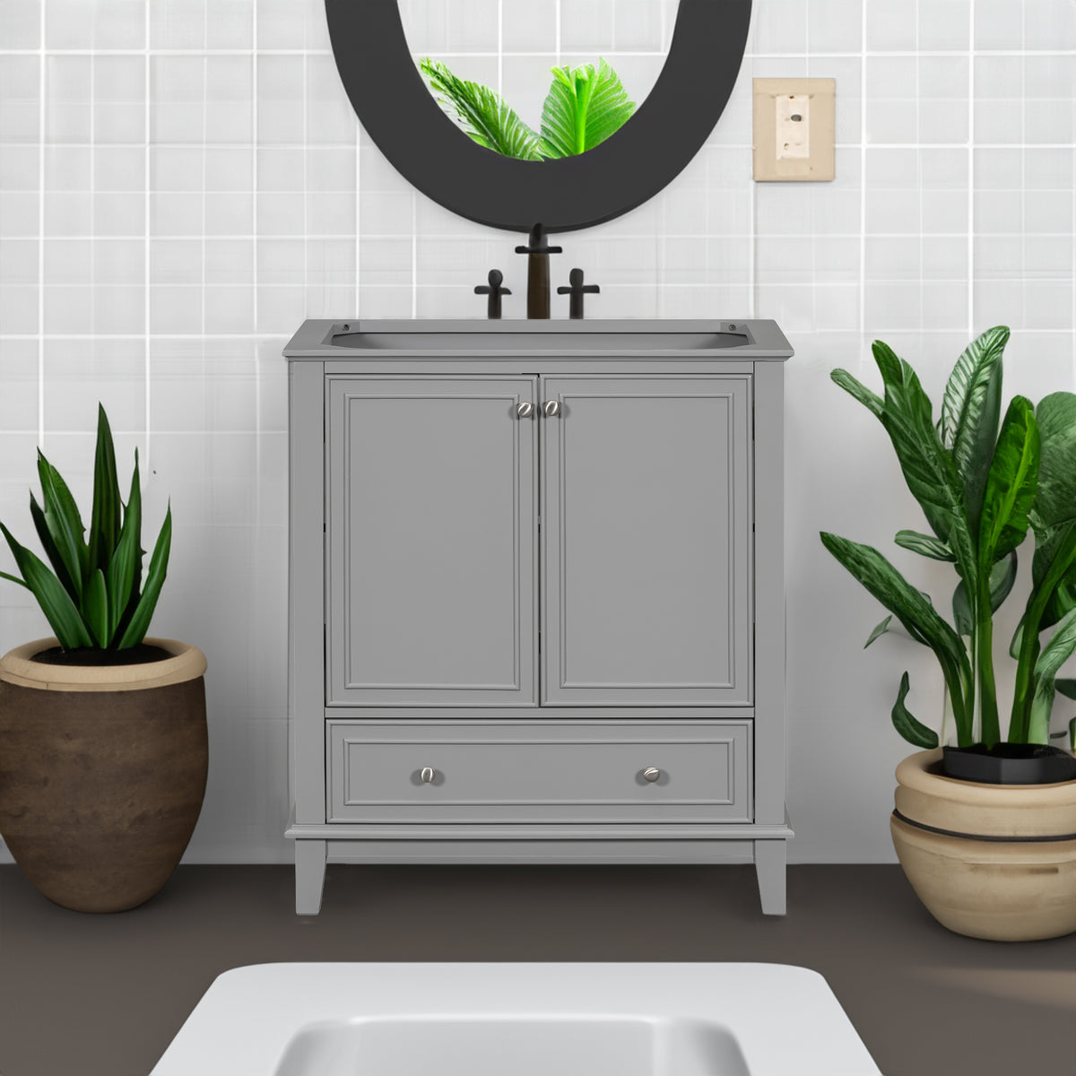 30-Inch Gray Bathroom Vanity Base with Storage – Cabinet Only
