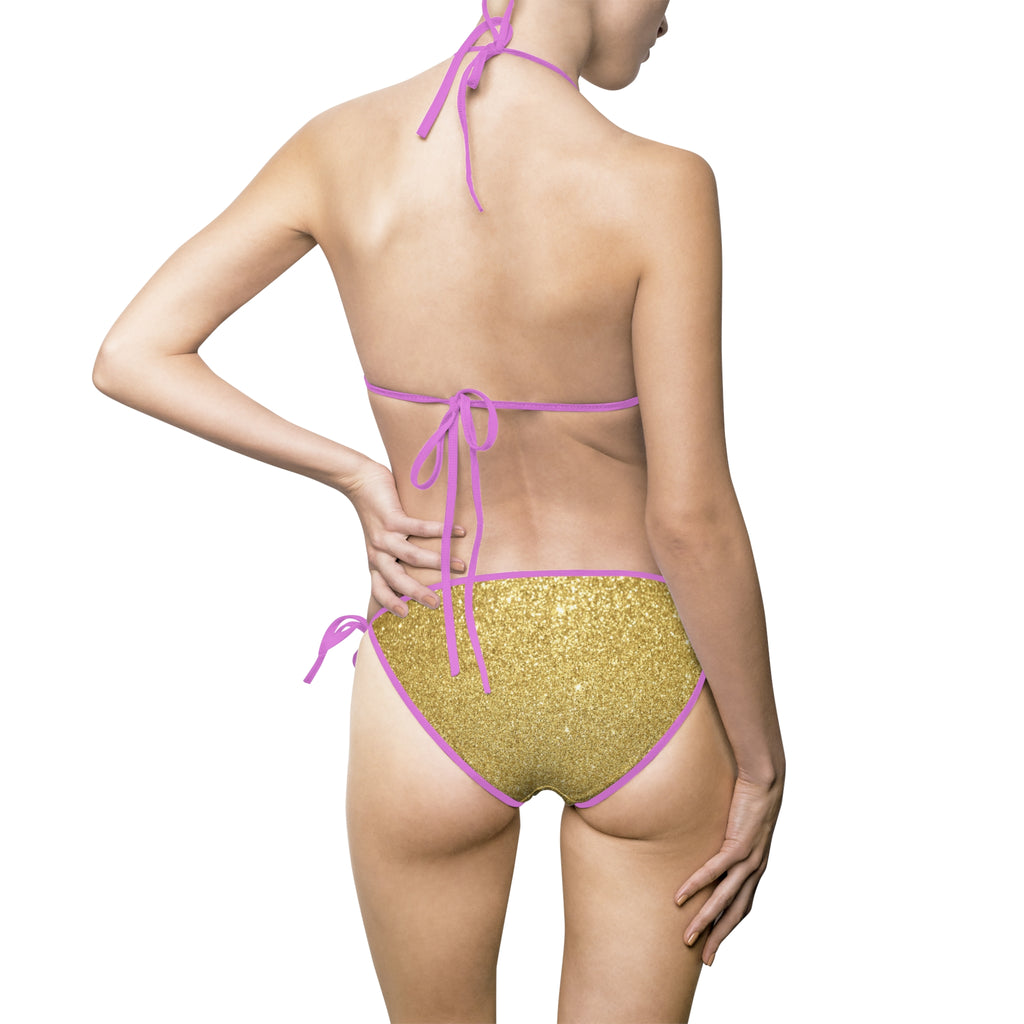 Gold Textured Triangle Bikini — Women's Tie-Side Swimsuit