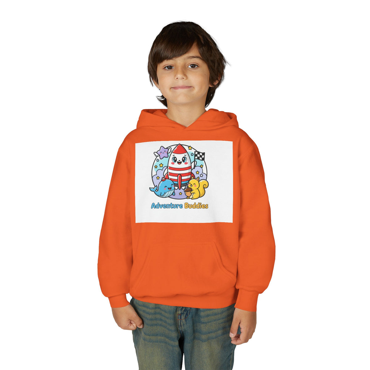 Adventure Buddies Youth Hoodie — Cute Rocket & Sea Creatures Kids Sweatshirt