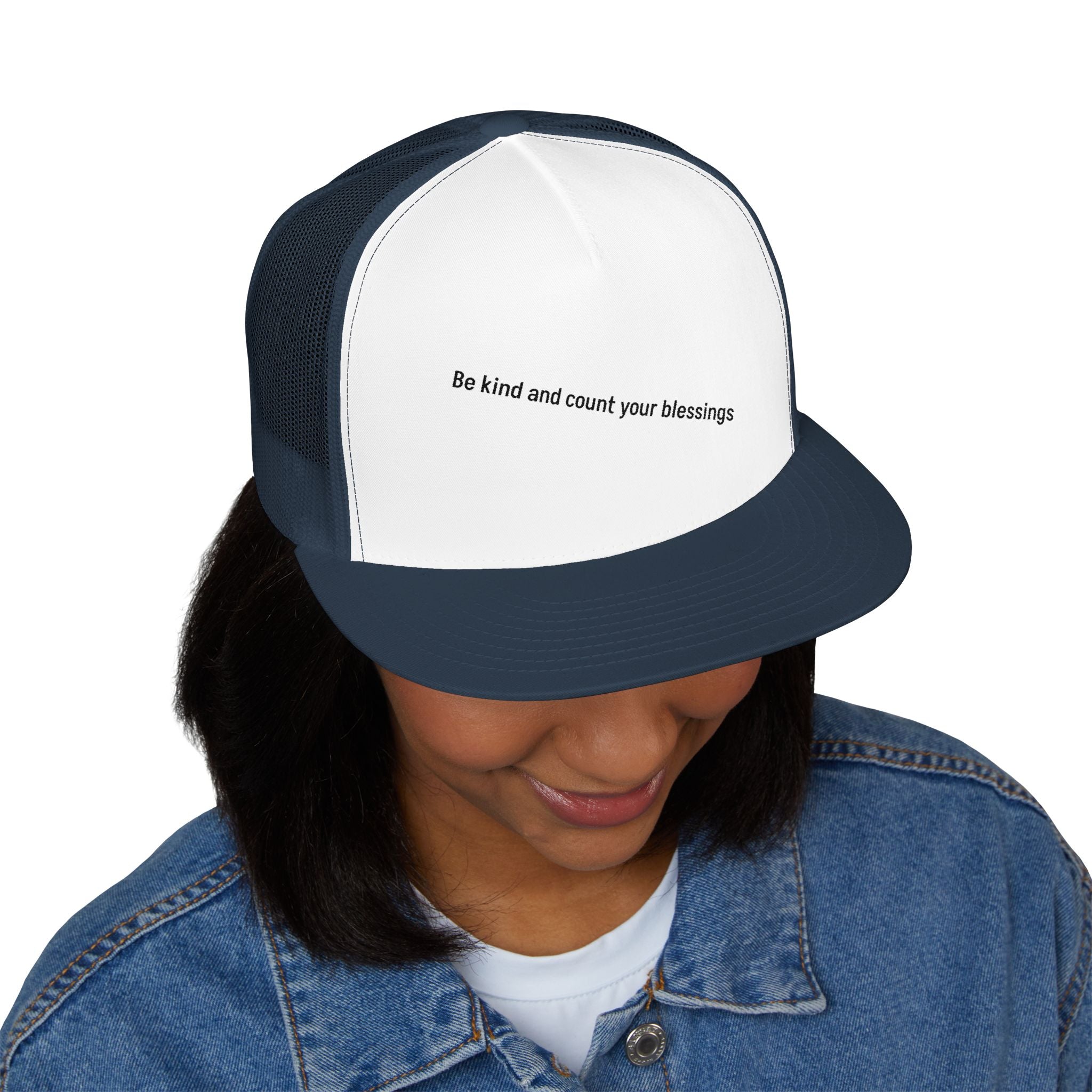 Embroidered Trucker Cap — Minimal Text Mesh Snapback