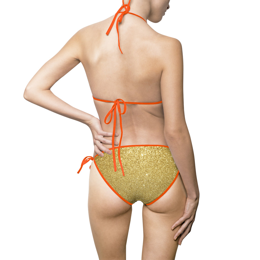 Gold Textured Triangle Bikini — Women's Tie-Side Swimsuit