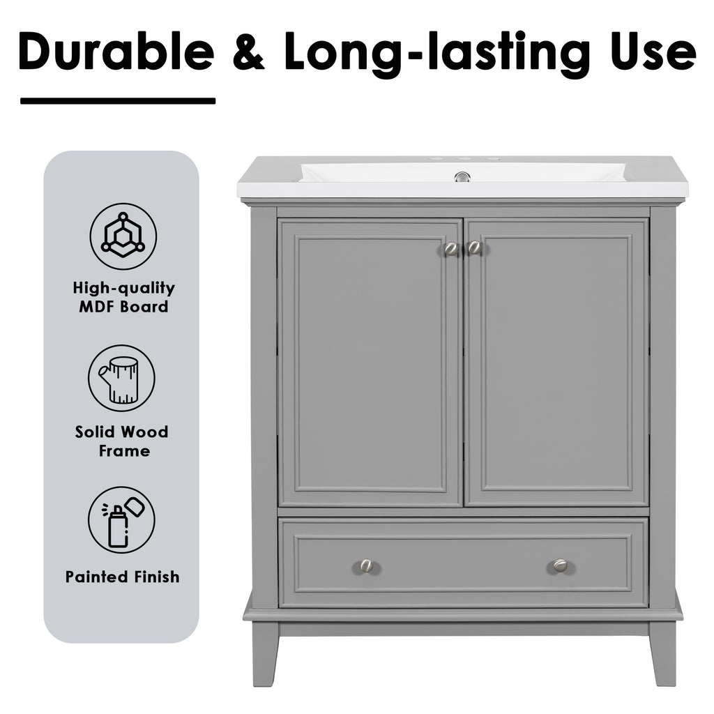 30-Inch Gray Bathroom Vanity Base with Storage – Cabinet Only