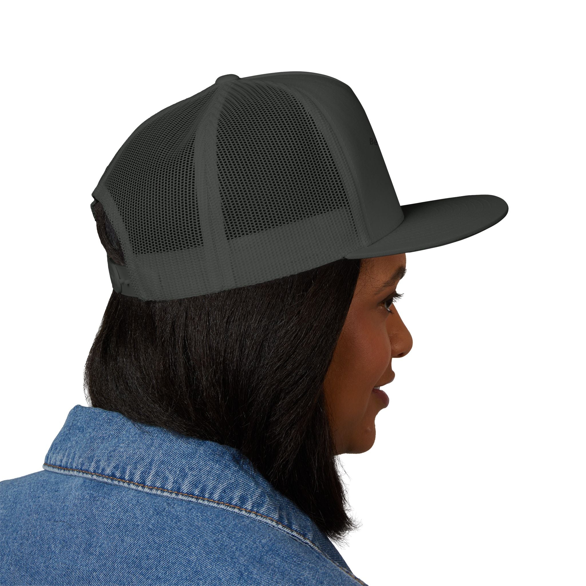 Embroidered Trucker Cap — Minimal Text Mesh Snapback