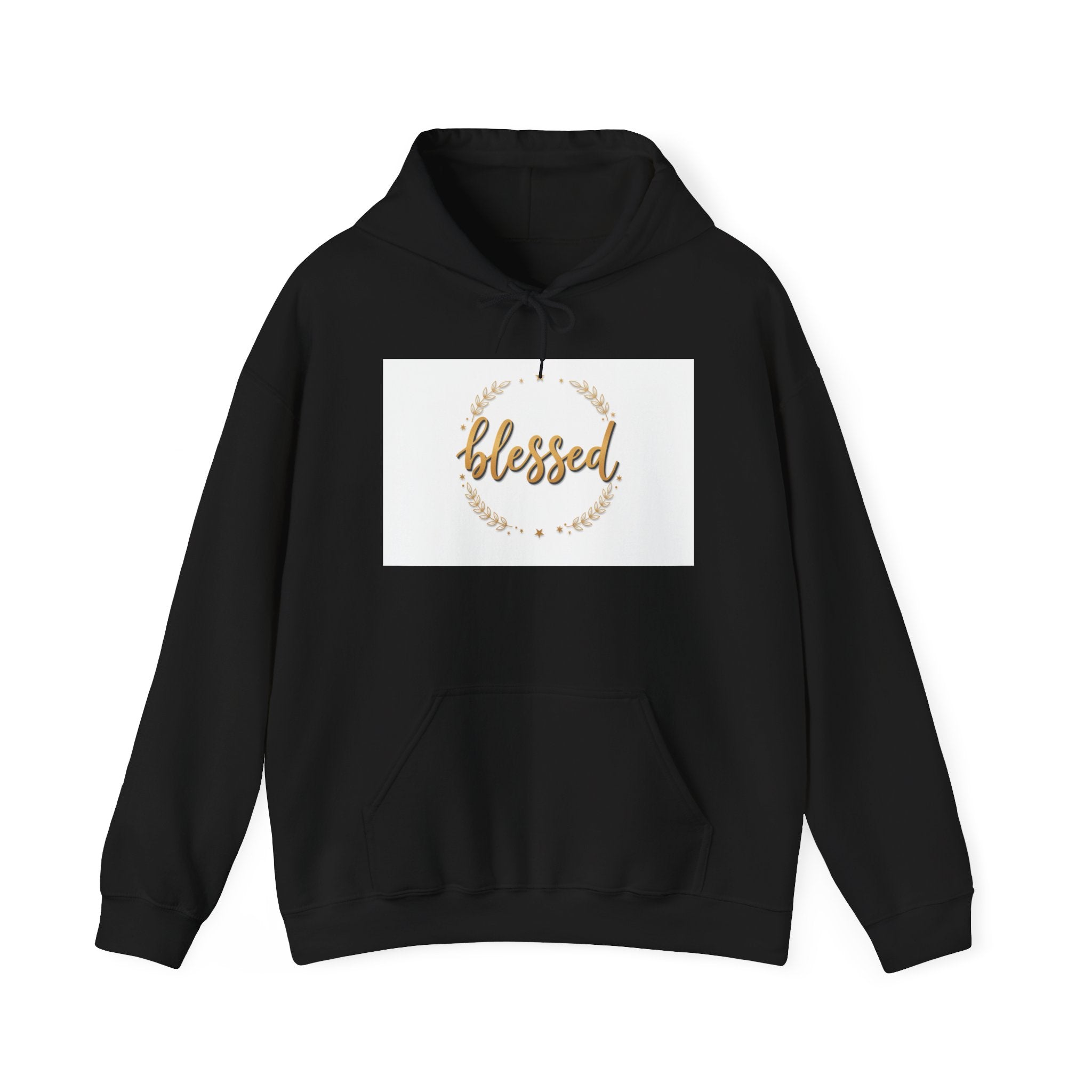Blessed Hoodie — Gold Script Wreath Comfort Pullover