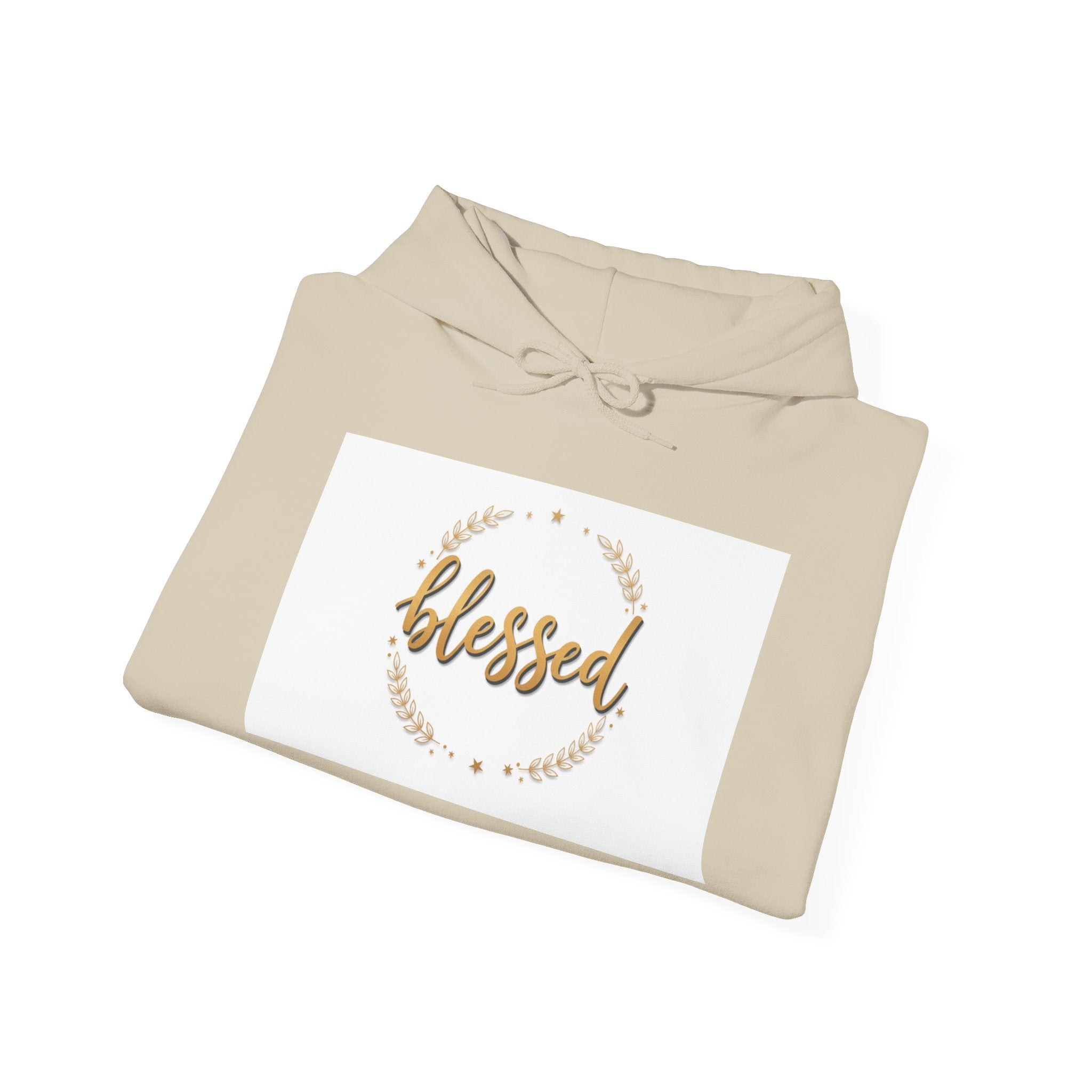 Blessed Hoodie — Gold Script Wreath Comfort Pullover