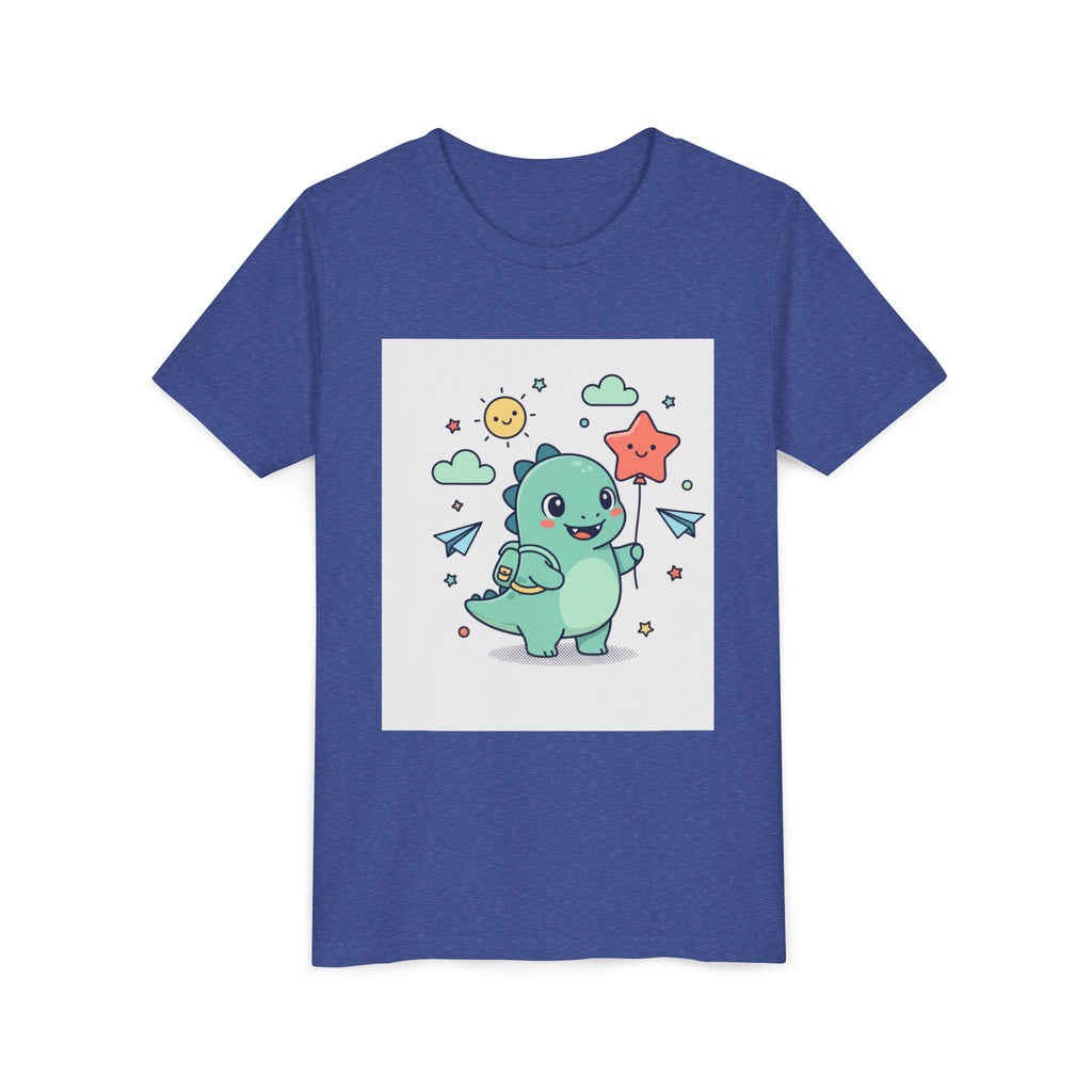 Cute Dinosaur Kids T-Shirt — Happy Dino Holding Star | Youth Short Sleeve Tee