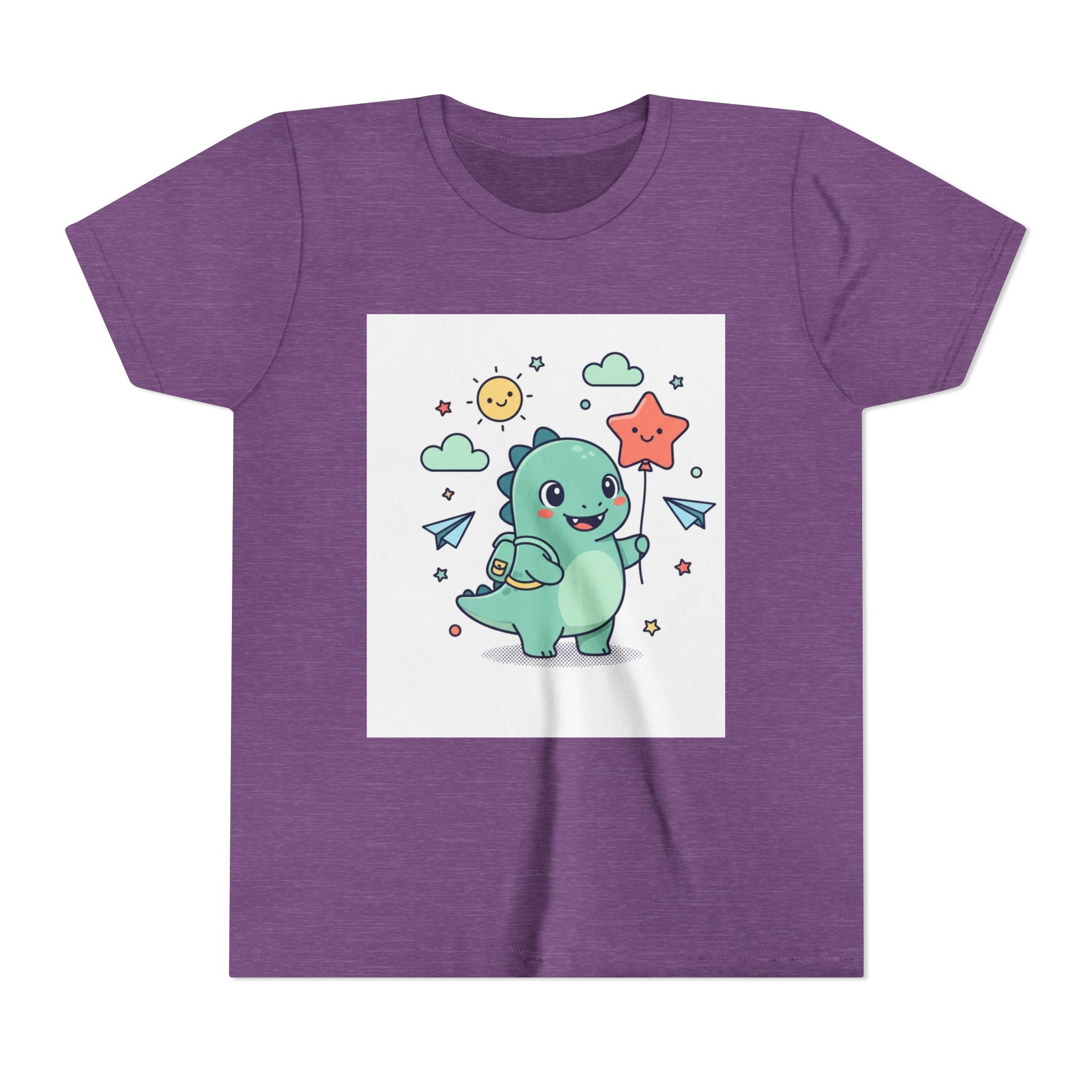 Cute Dinosaur Kids T-Shirt — Happy Dino Holding Star | Youth Short Sleeve Tee