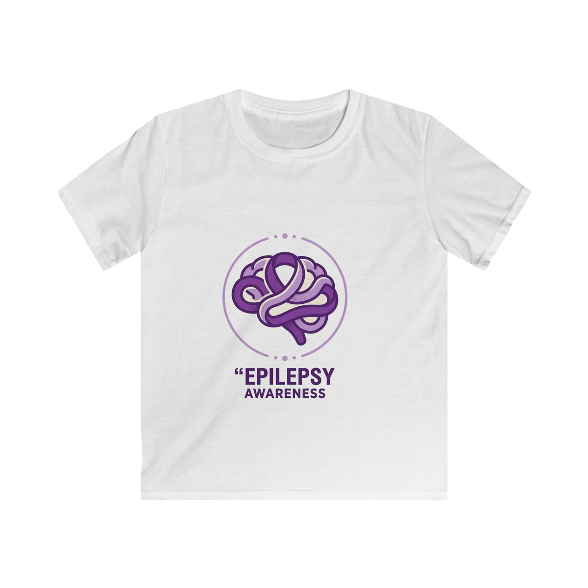 White t-shirt with epilepsy awareness design on a white background