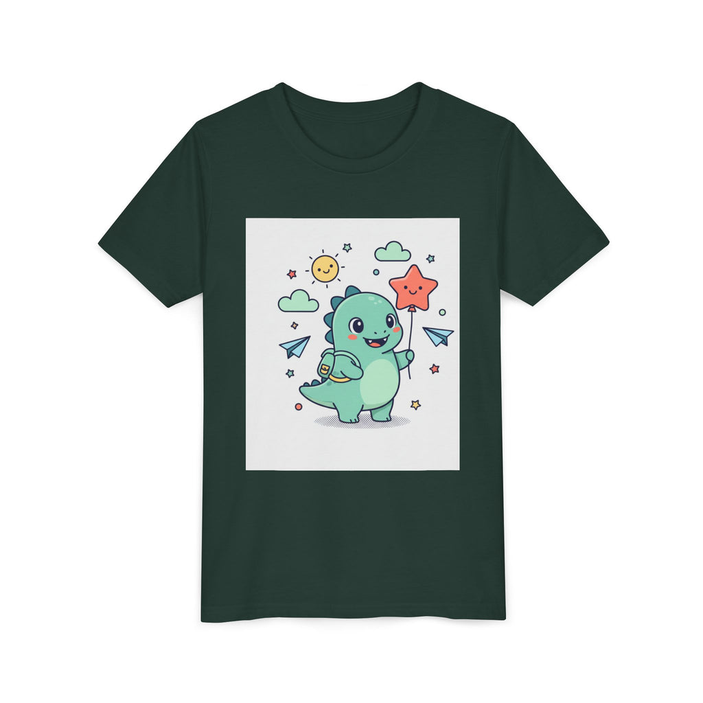 Cute Dinosaur Kids T-Shirt — Happy Dino Holding Star | Youth Short Sleeve Tee