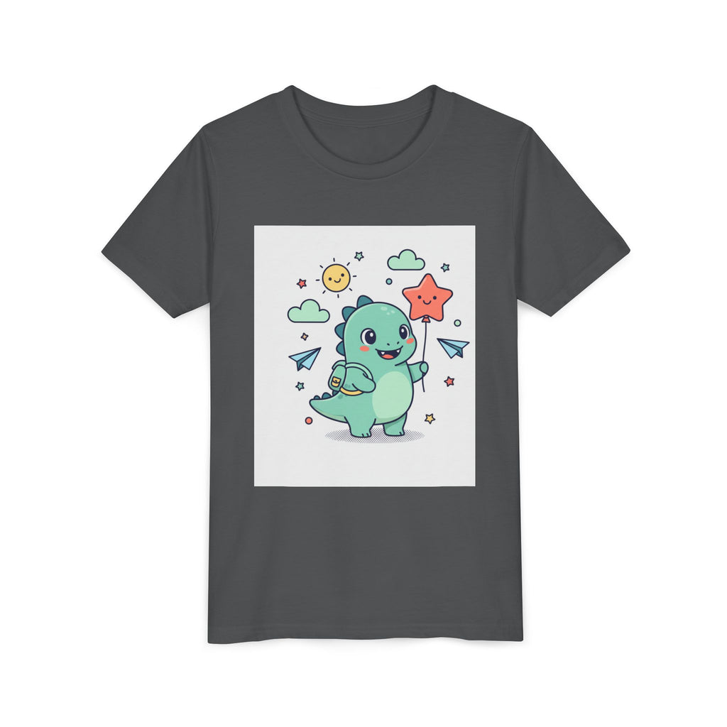 Cute Dinosaur Kids T-Shirt — Happy Dino Holding Star | Youth Short Sleeve Tee