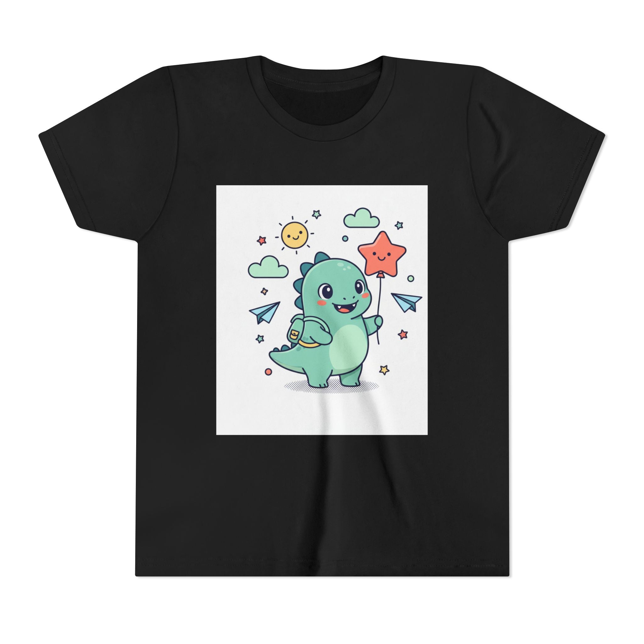 Cute Dinosaur Kids T-Shirt — Happy Dino Holding Star | Youth Short Sleeve Tee