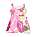 Floral dress with pink roses on a white background