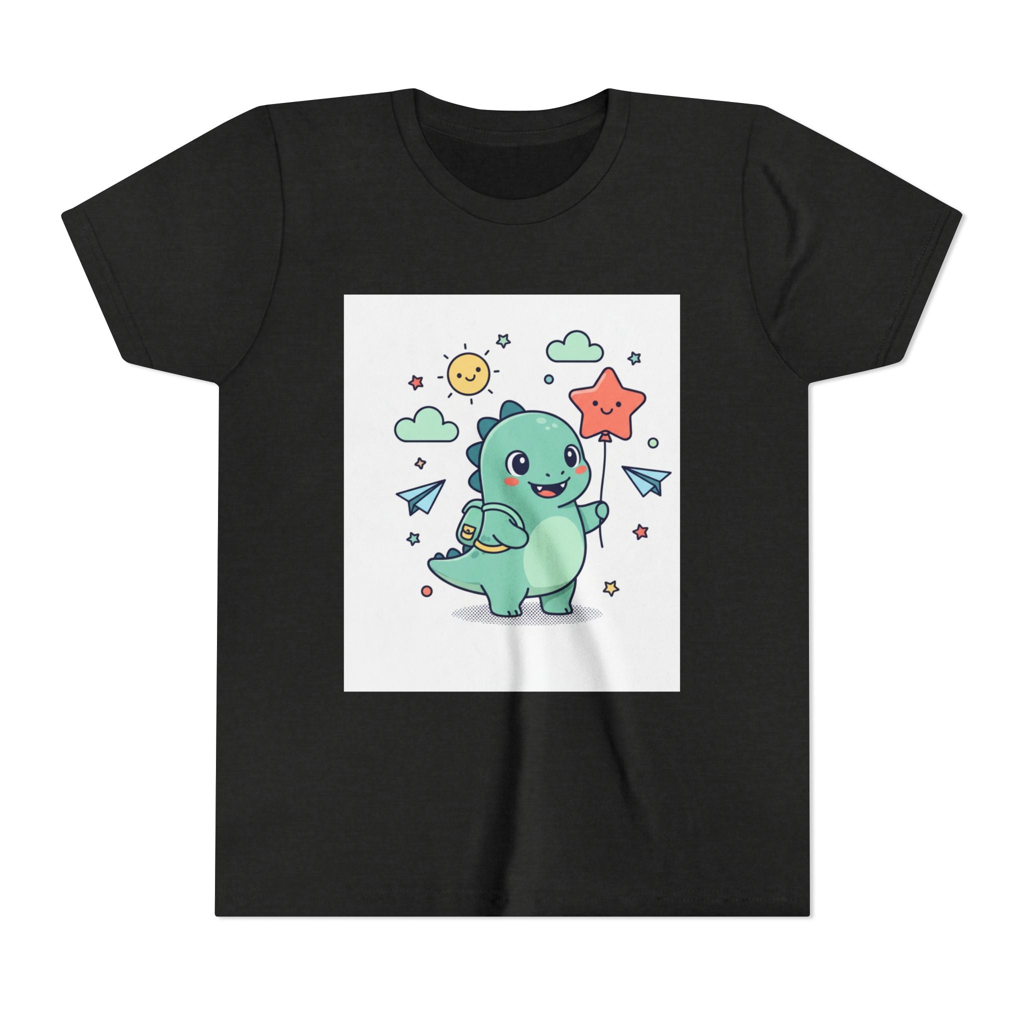 Cute Dinosaur Kids T-Shirt — Happy Dino Holding Star | Youth Short Sleeve Tee