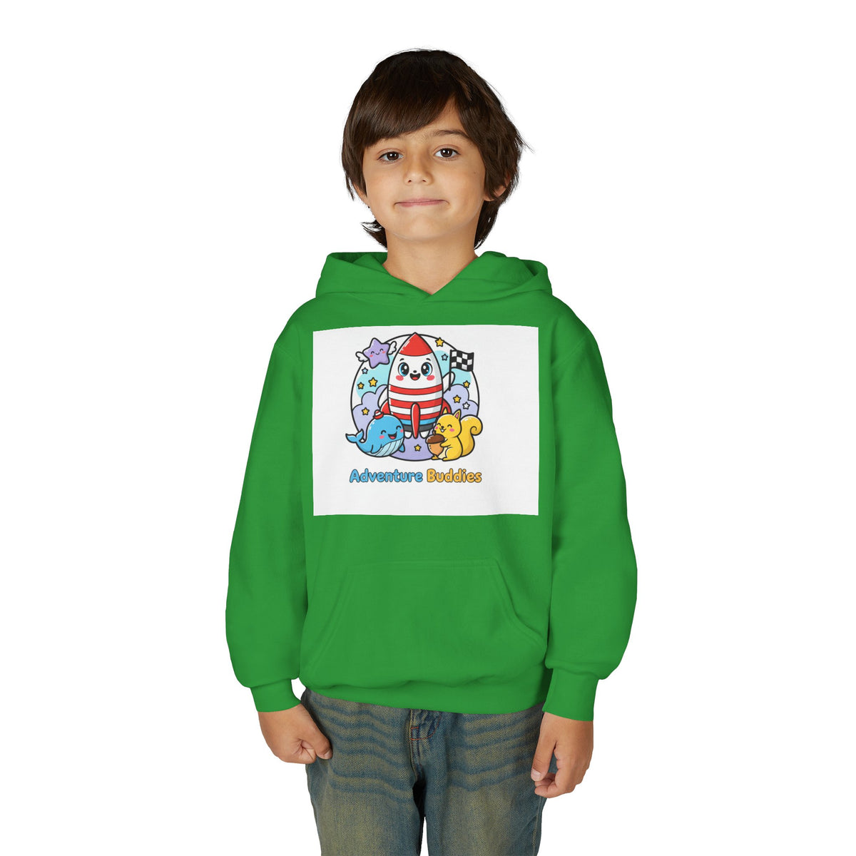 Adventure Buddies Youth Hoodie — Cute Rocket & Sea Creatures Kids Sweatshirt