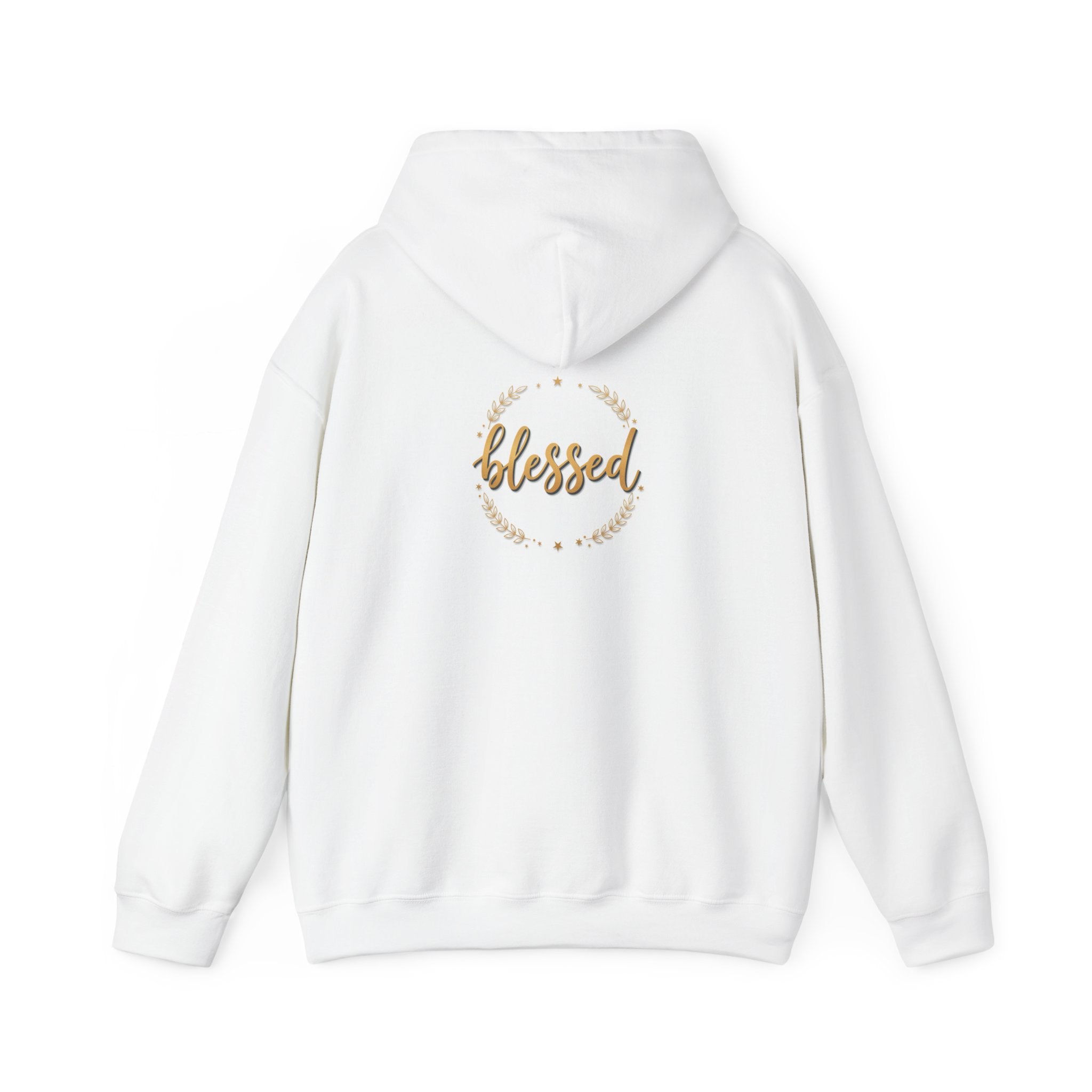 Blessed Hoodie — Gold Script Wreath Comfort Pullover