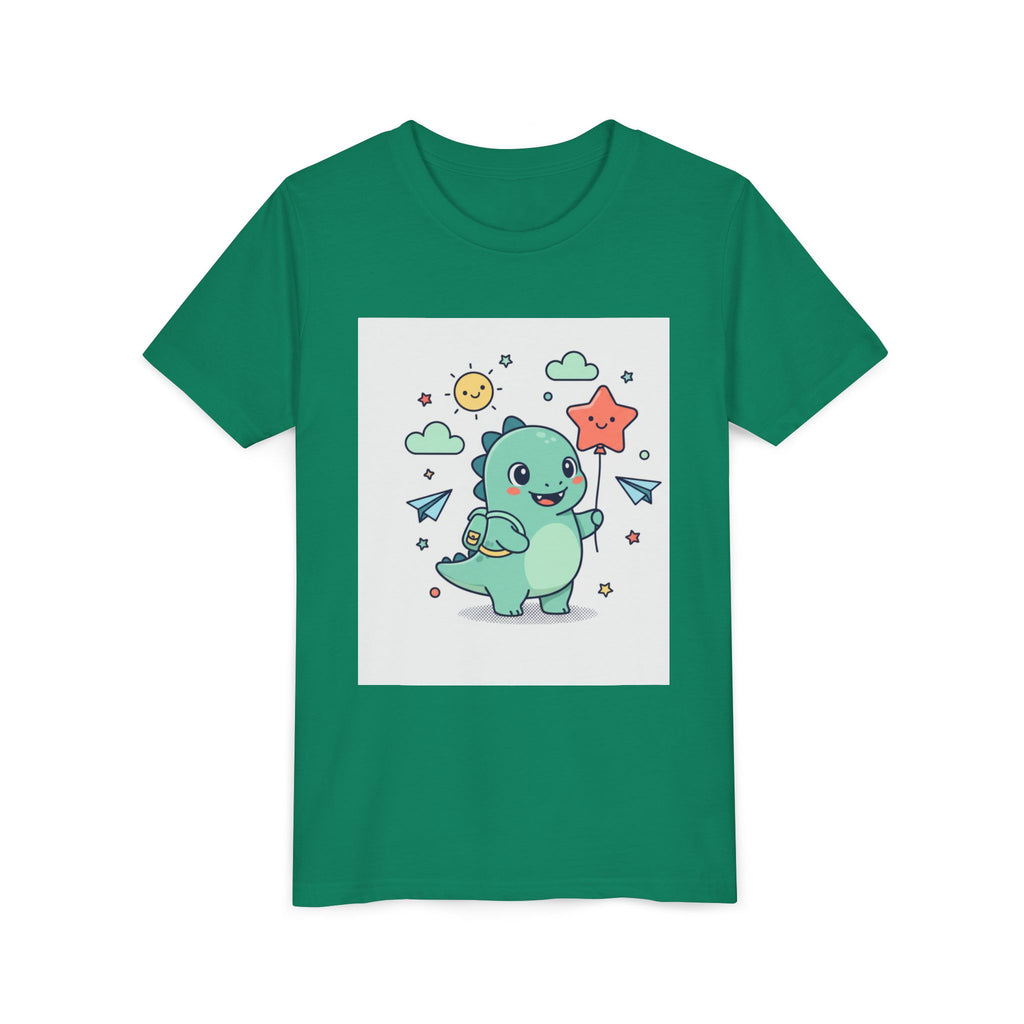 Cute Dinosaur Kids T-Shirt — Happy Dino Holding Star | Youth Short Sleeve Tee