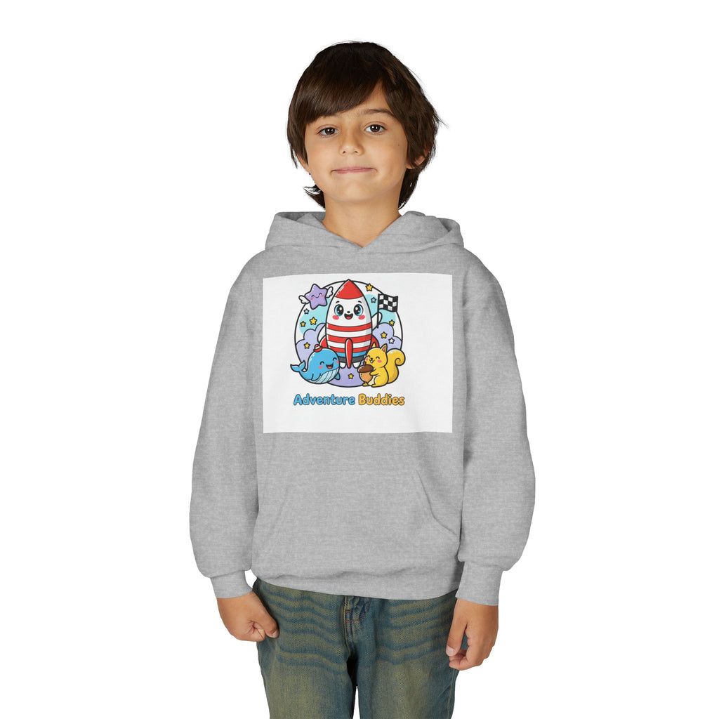 Adventure Buddies Youth Hoodie — Cute Rocket & Sea Creatures Kids Sweatshirt