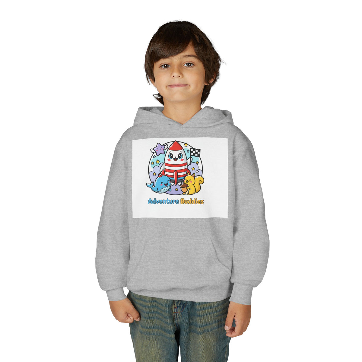 Adventure Buddies Youth Hoodie — Cute Rocket & Sea Creatures Kids Sweatshirt
