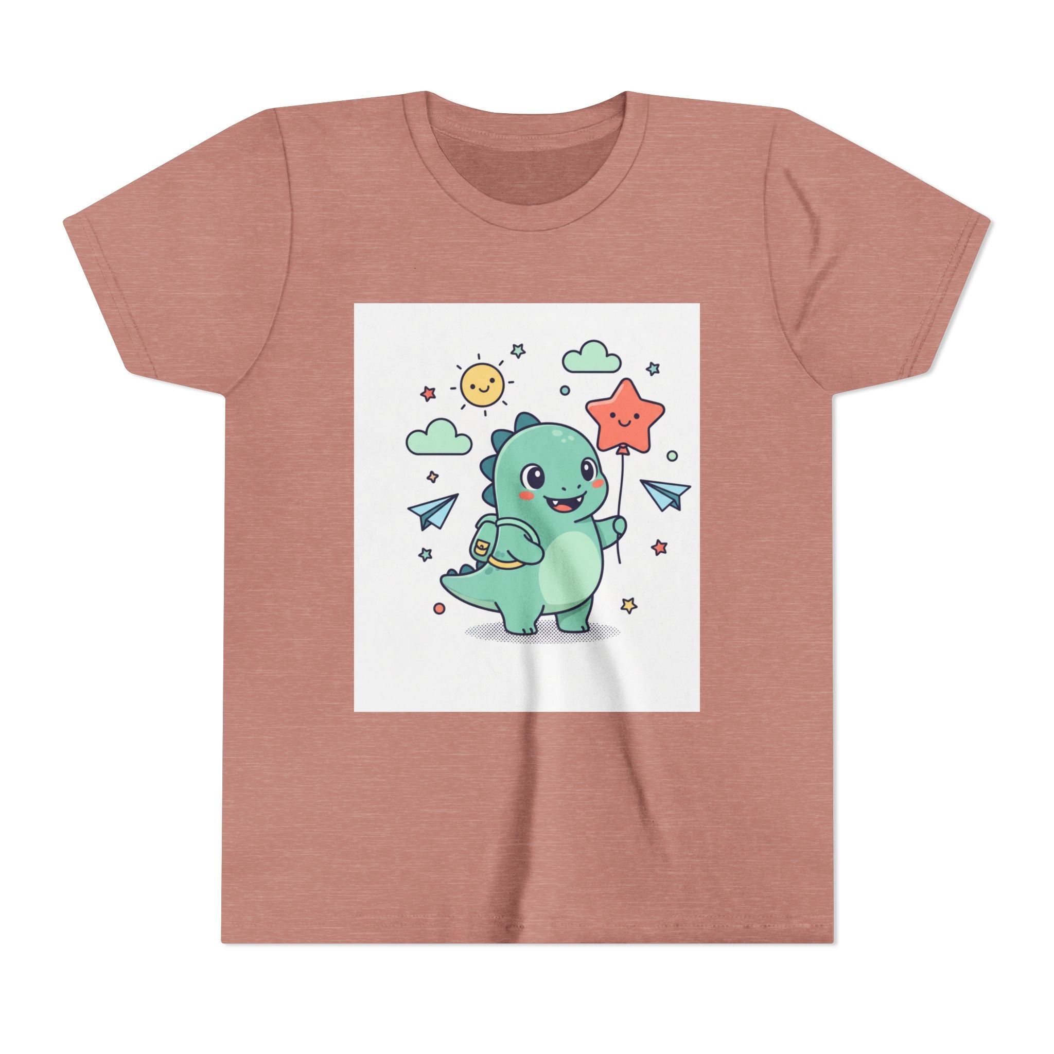 Cute Dinosaur Kids T-Shirt — Happy Dino Holding Star | Youth Short Sleeve Tee