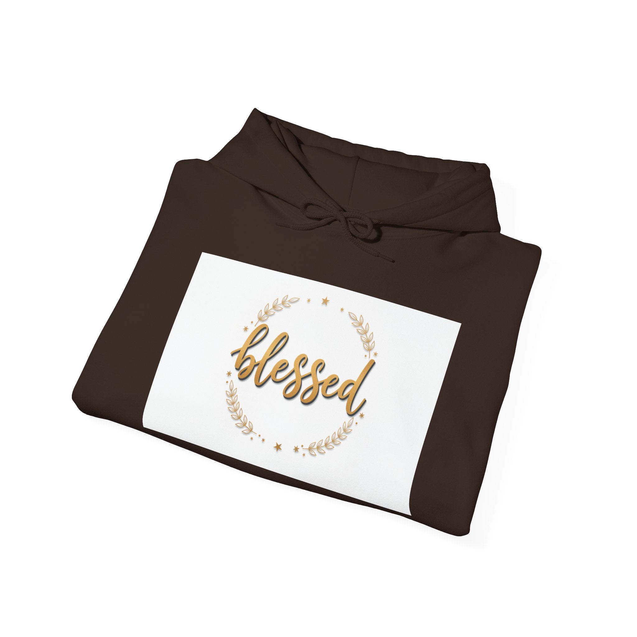 Blessed Hoodie — Gold Script Wreath Comfort Pullover