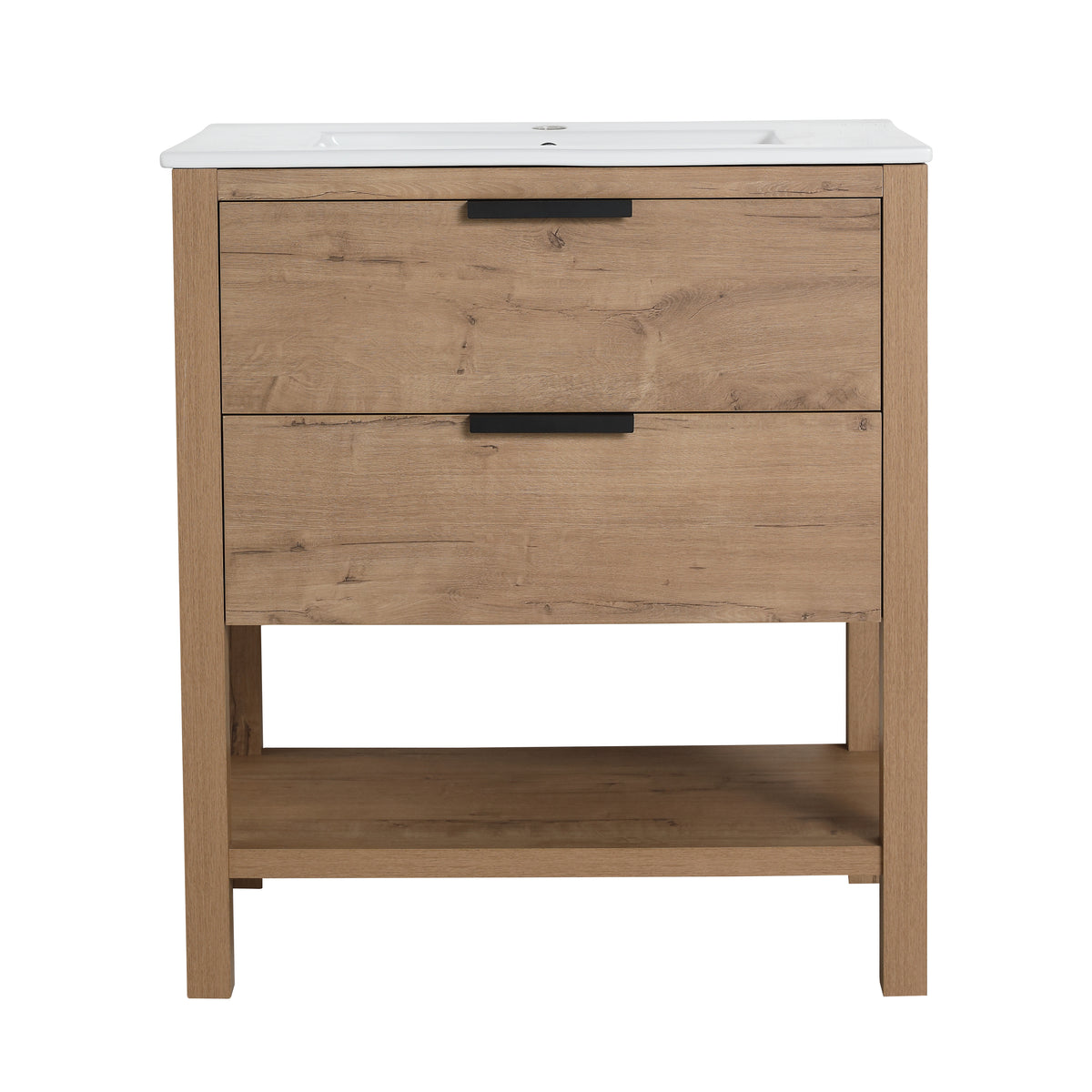 30" Freestanding Bathroom Vanity in Oak Finish with 2 Soft-Close Drawers