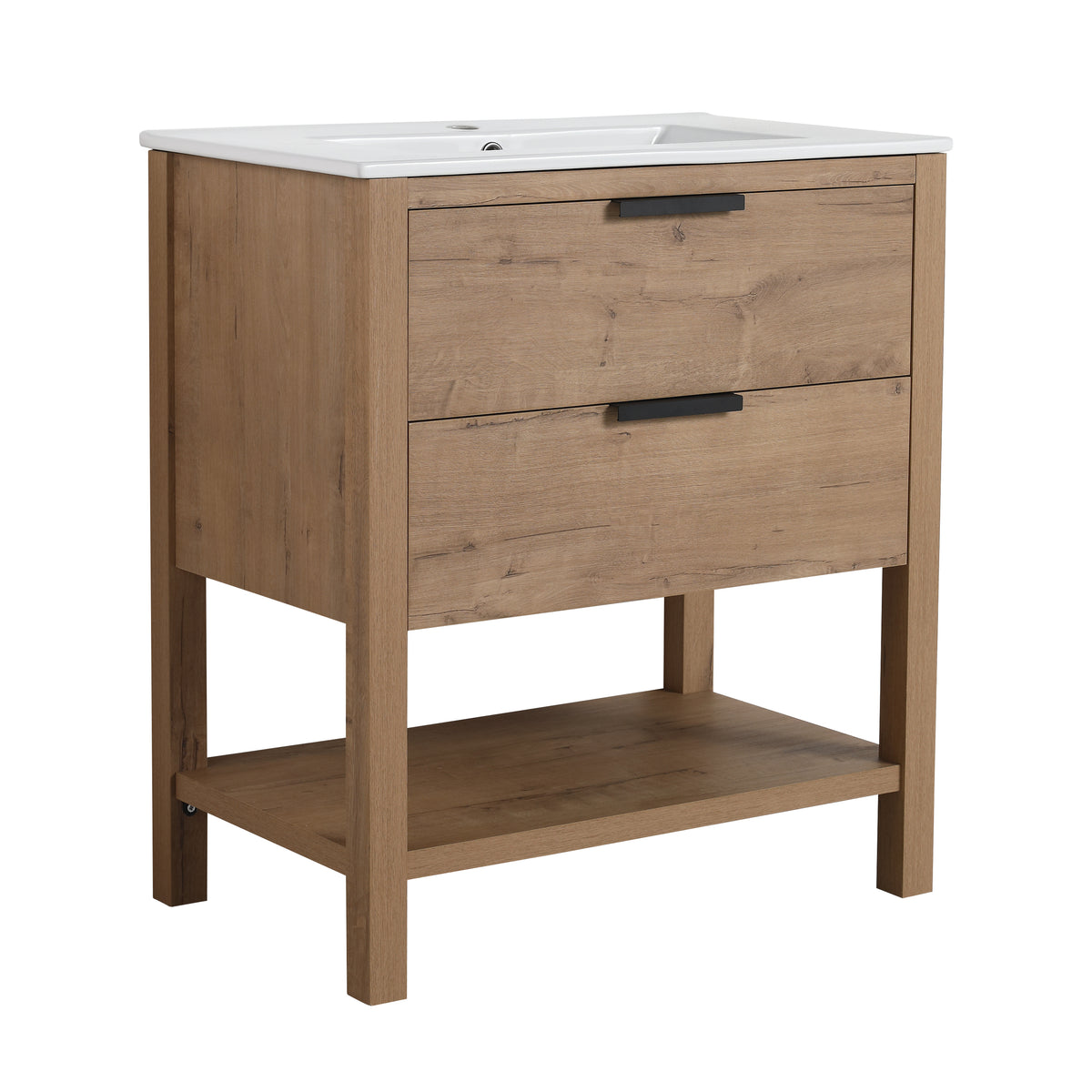 30" Freestanding Bathroom Vanity in Oak Finish with 2 Soft-Close Drawers